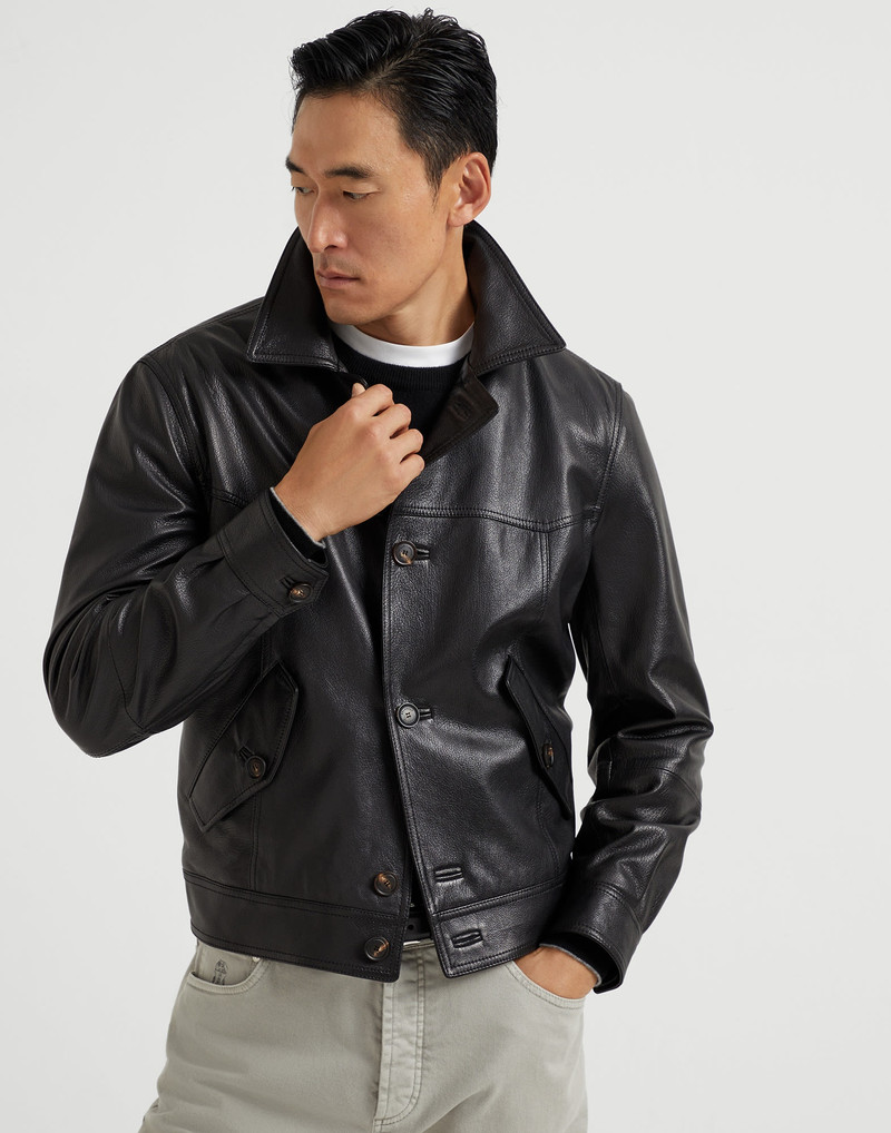 Grained 가죽 Outerwear 재킷과 캠프 칼라 1