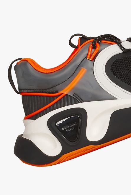 White, black and orange gummy leather and mesh B-Runner sneakers - 7