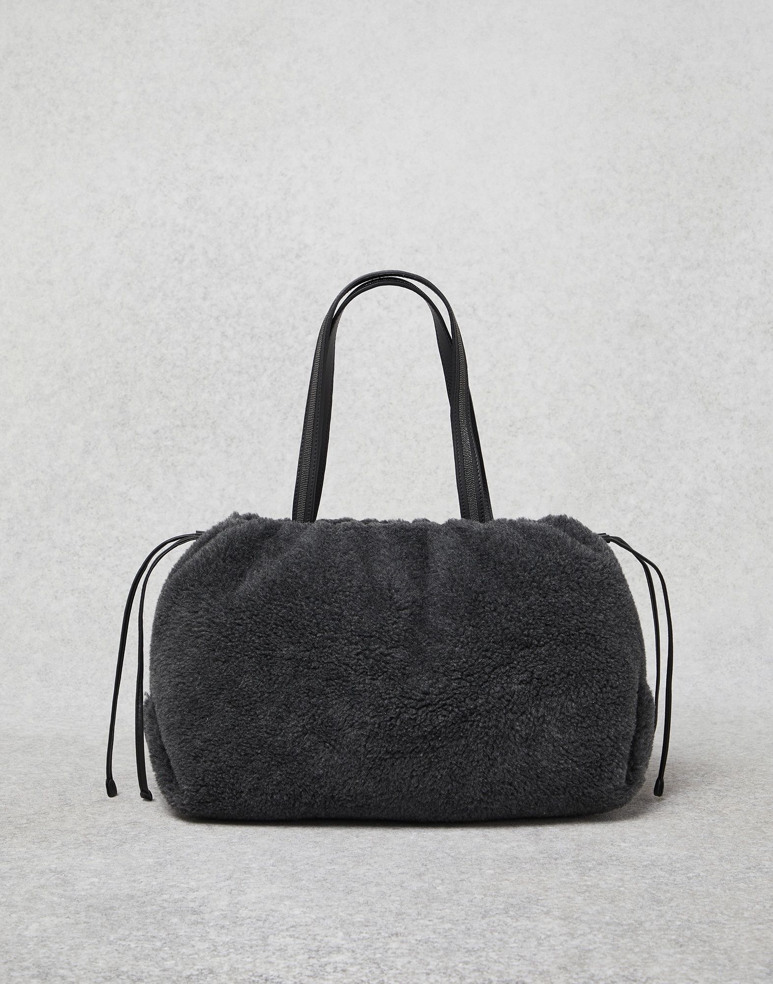 Virgin wool and cashmere fleecy soft shopper bag with shiny handles - 1