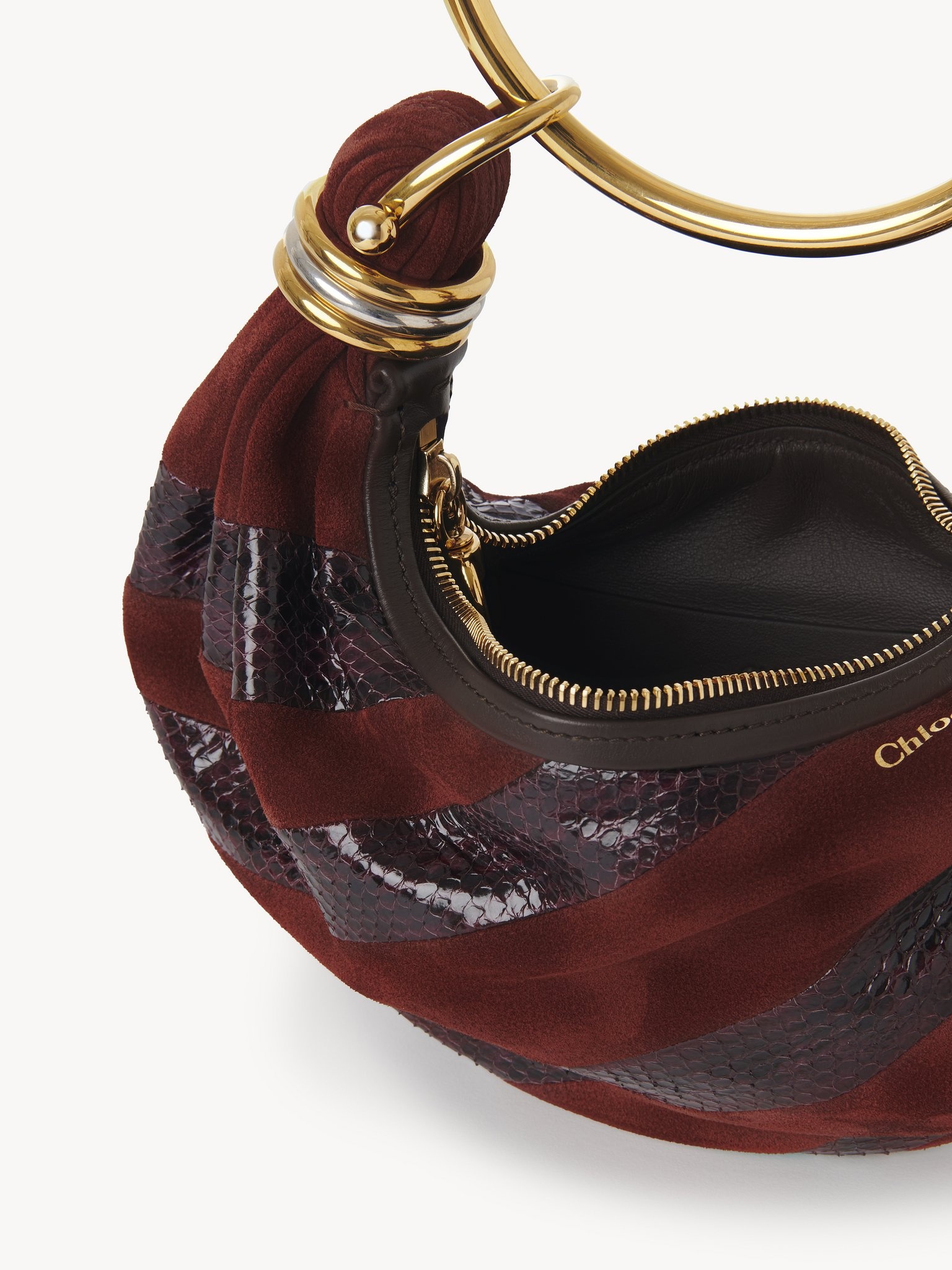 MINI BRACELET HOBO BAG IN SUEDE LEATHER & SNAKESKIN - 5