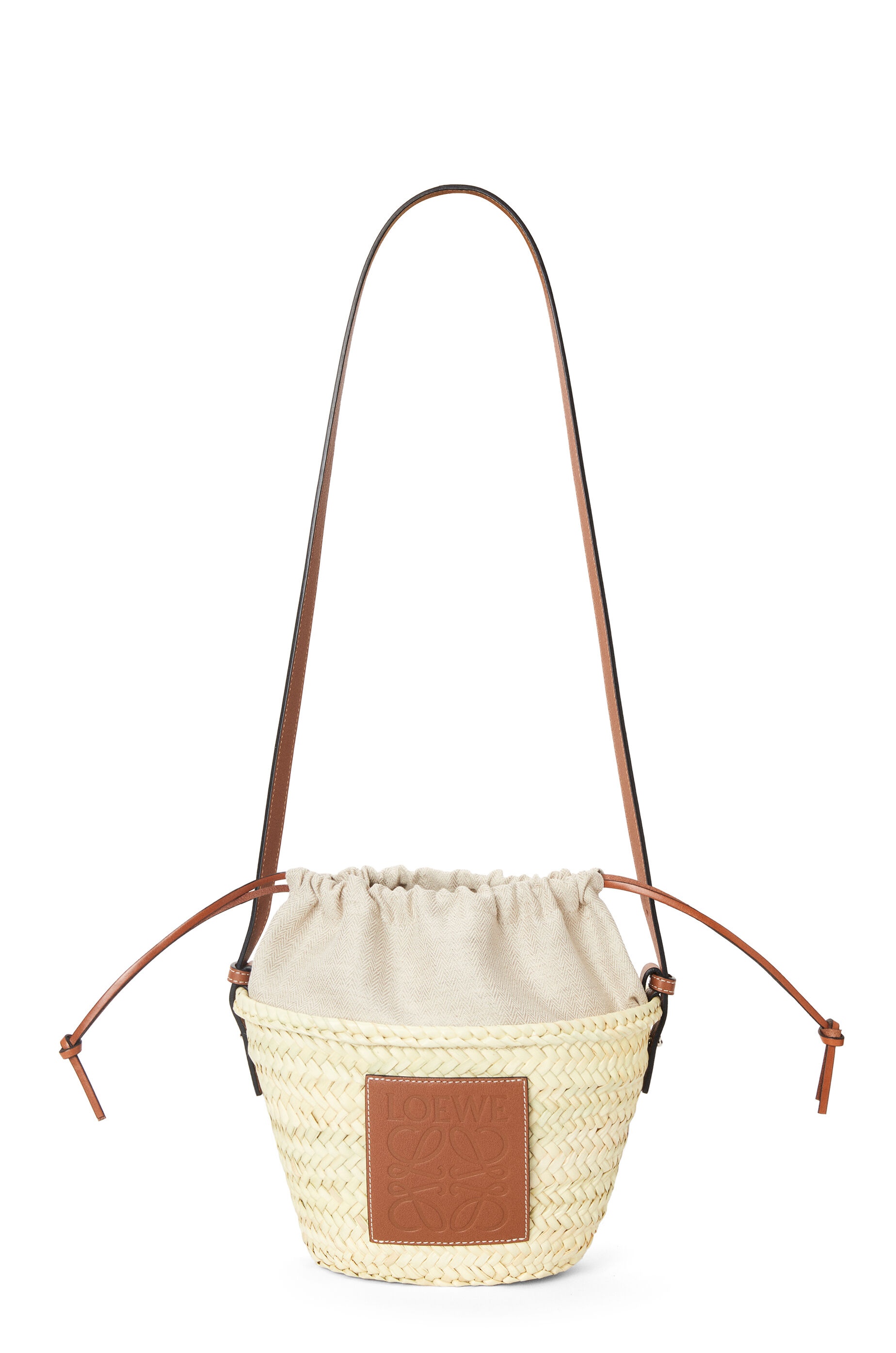 【国内発送】Drawstring bucket bag in palm leaf and calfskin Drawstring bucket in palm leaf and calfskin Beige - LOEWE