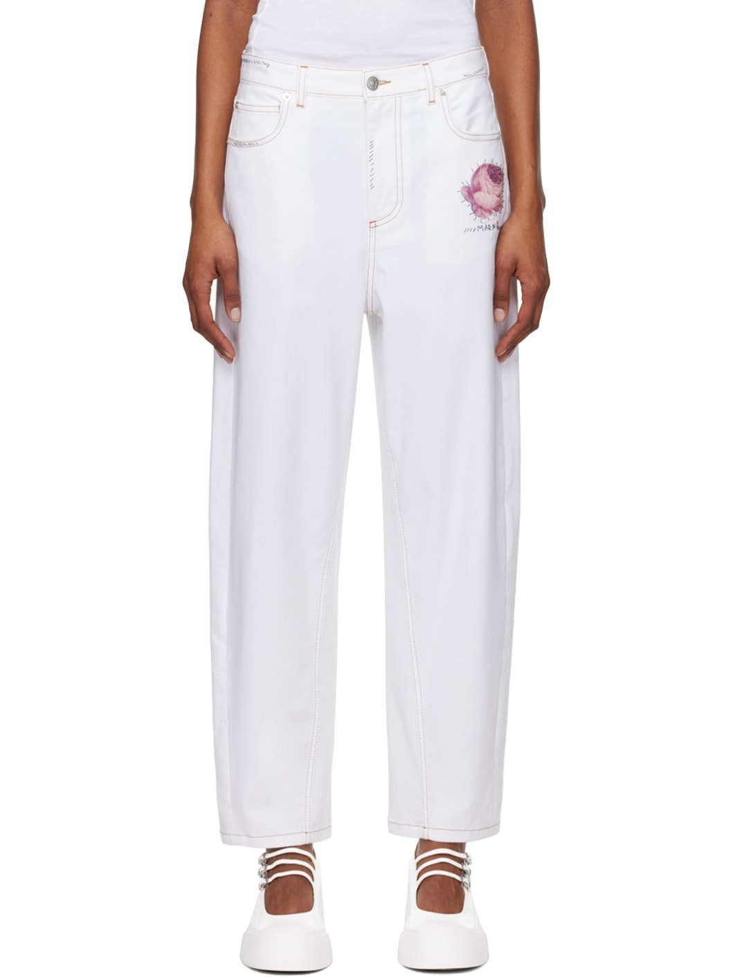 White Flower Patches Jeans - 1