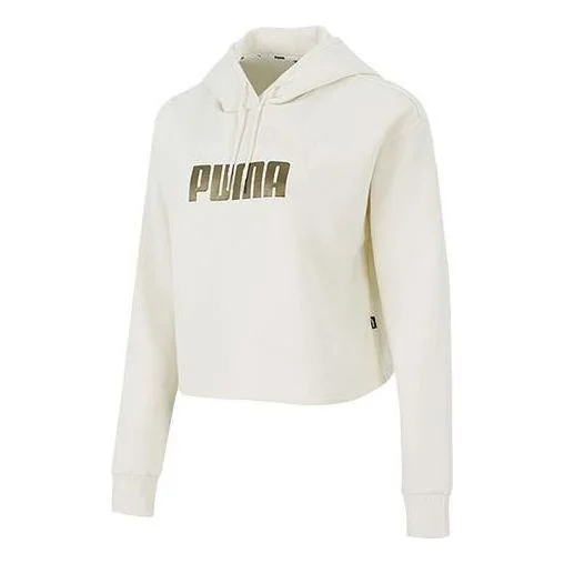 (WMNS) PUMA Essential Metallic Cropped Hoodie 'Beige' 847673-73 - 1