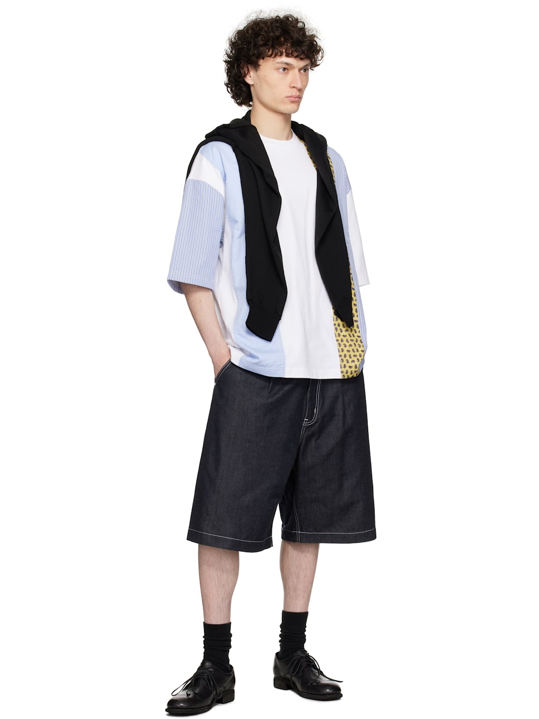 White Multi Fabrics Mix T-shirt - 4