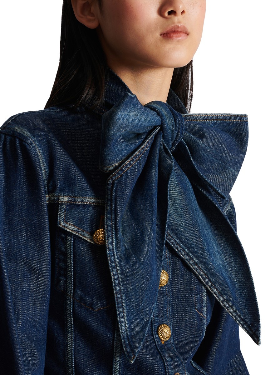 Denim shirt with knotted collar - 4