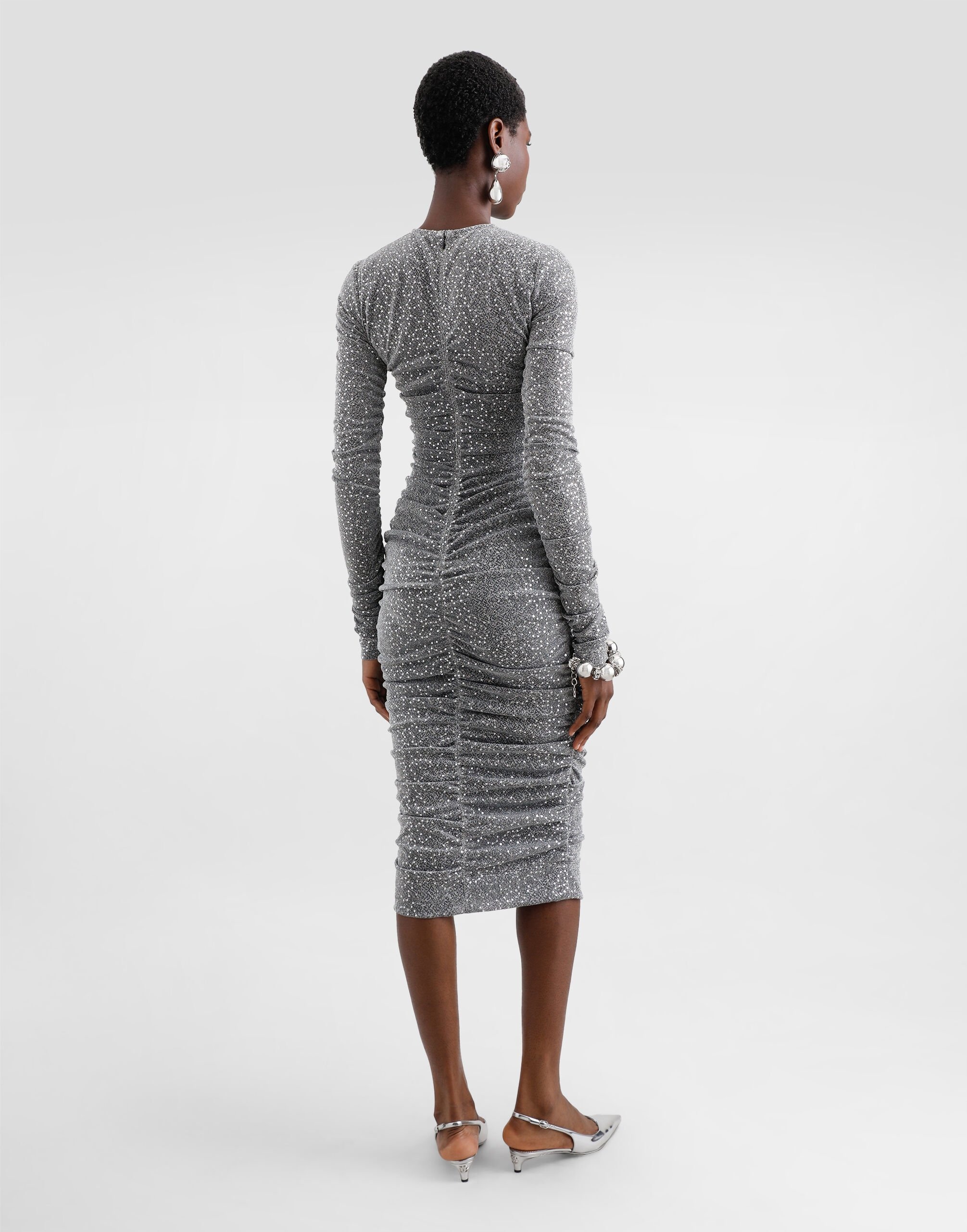 Sequined draped calf-length dress - 3
