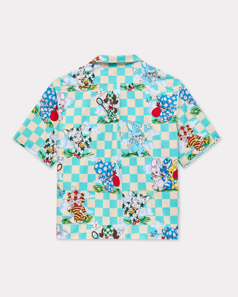 KENZO 'KENZO Cartoon' hawaiian short sleeve shirt in cotton seersucker outlook