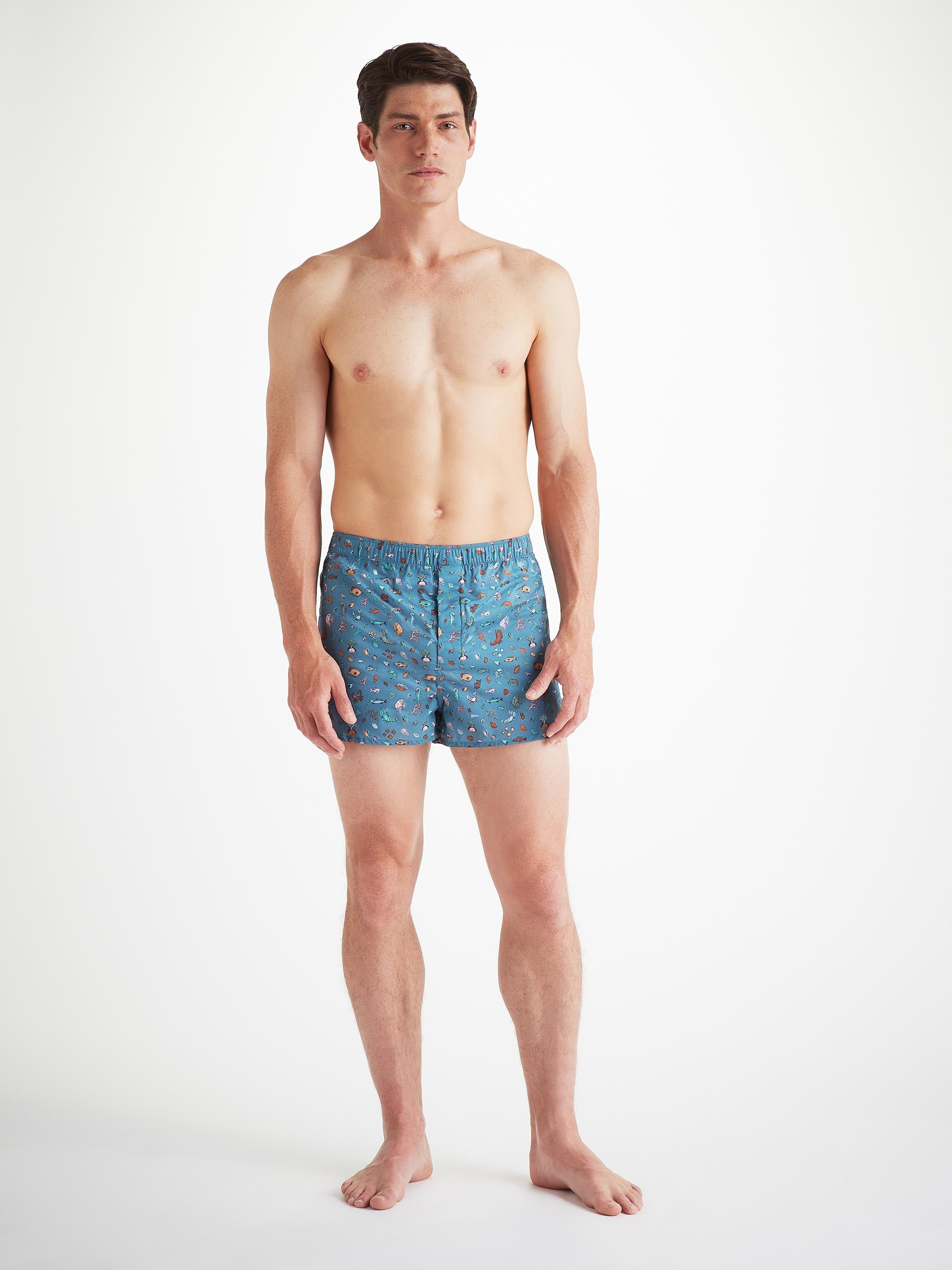 Men's Modern Fit Boxers Cotton Batiste Blue Sea Friends Print - 5