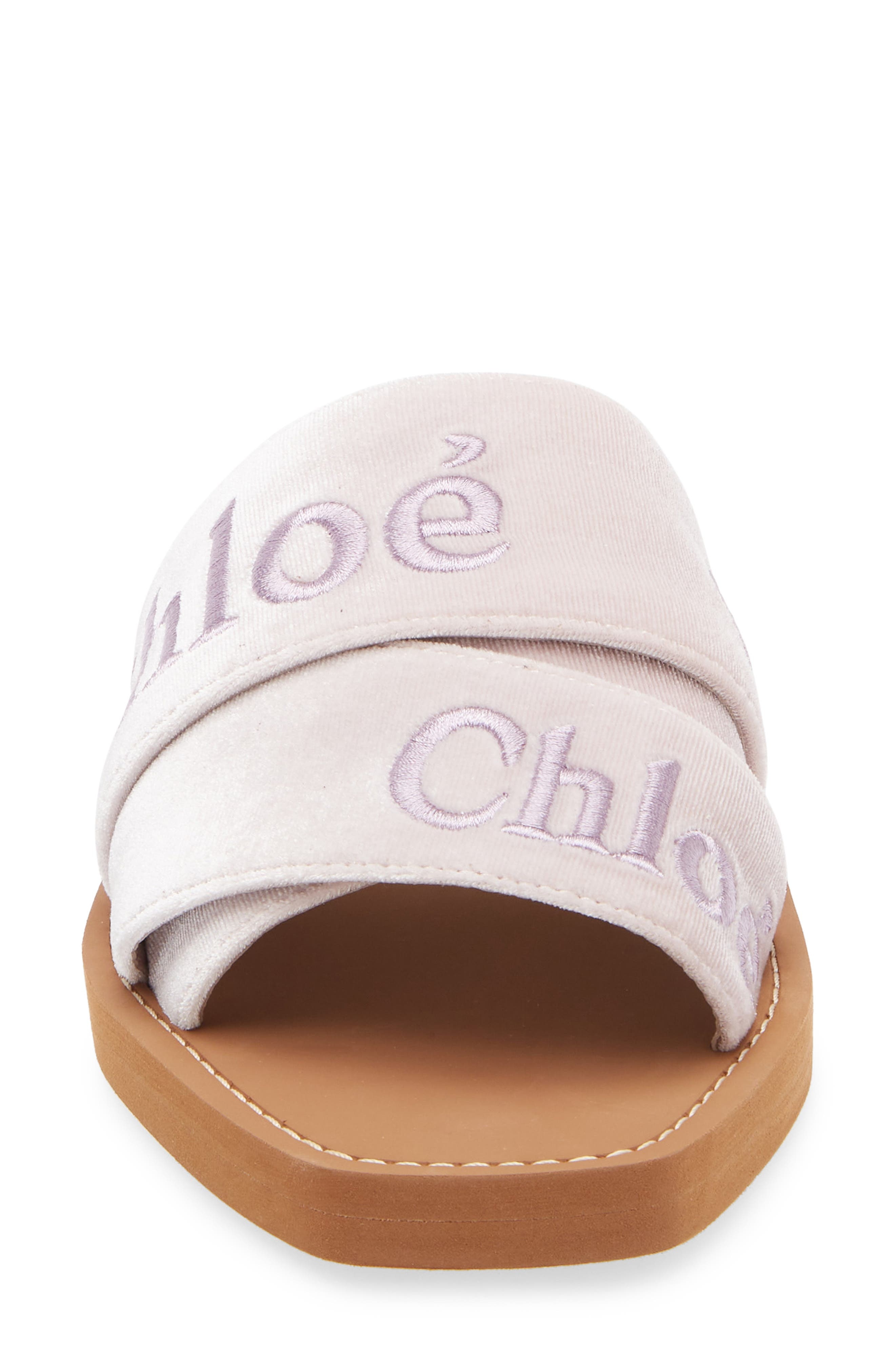 Chloé Woody Logo Velvet Slide Sandal in Light Rosewood at Nordstrom - 4