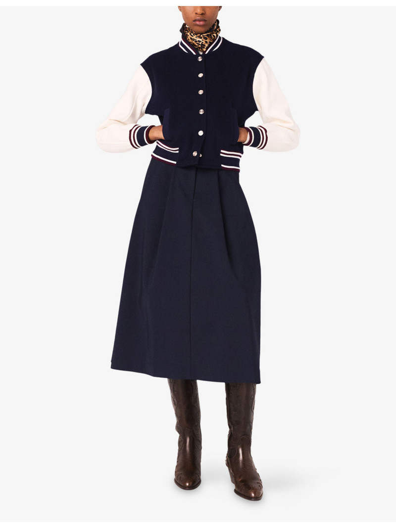 maje Ribbed-Collar Two-Tone Wool Bomber Jacket outlook