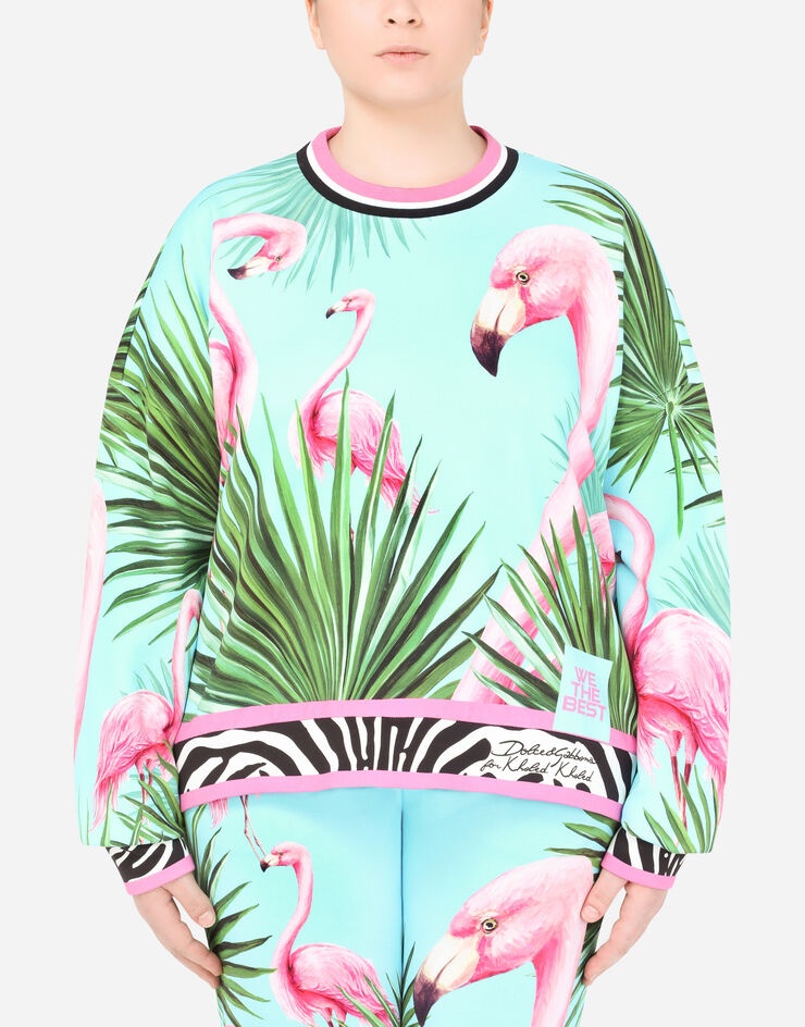 Round-neck jersey sweatshirt with flamingo print - 6