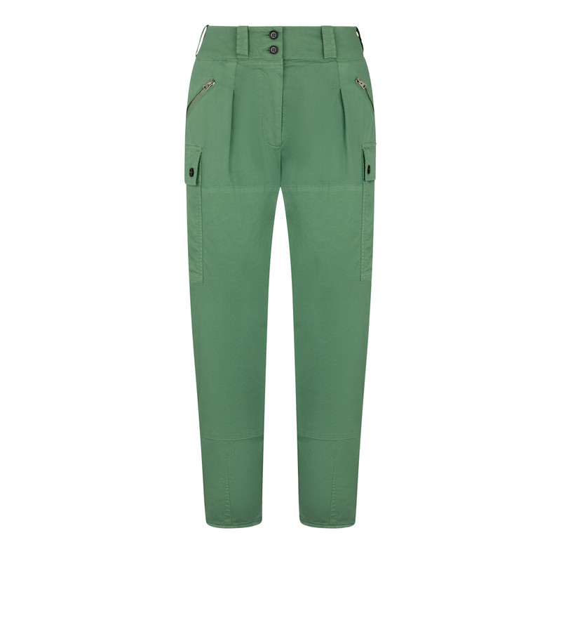 STRETCH COTTON TWILL PLEATED CARGO PANTS - 1