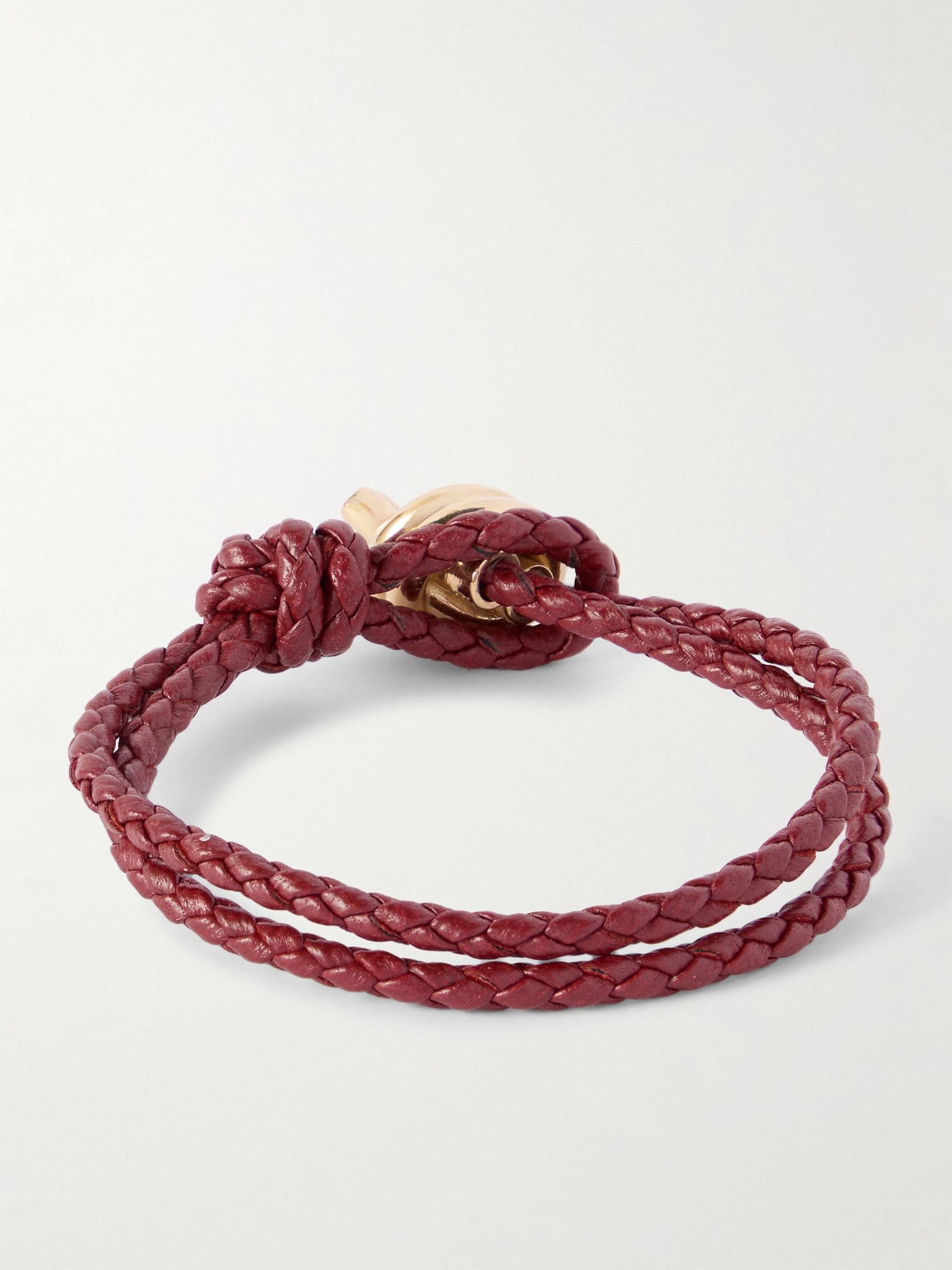 Intrecciato leather and gold-tone bracelet Red - 3