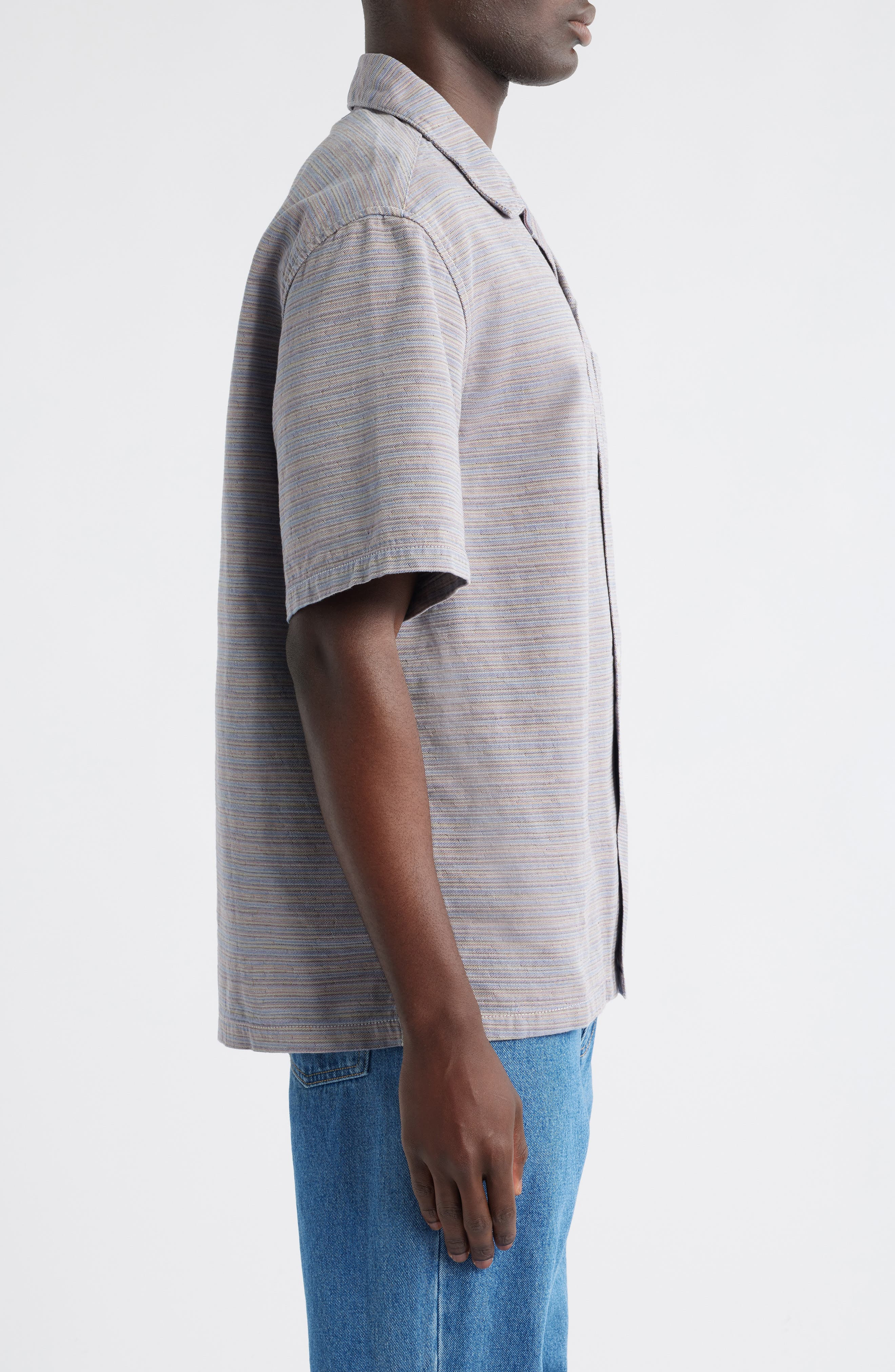 Carhartt Work In Progress Gellar Short Sleeve Cotton Jacquard Camp Shirt in Gellar Stripe Multicolor - 4
