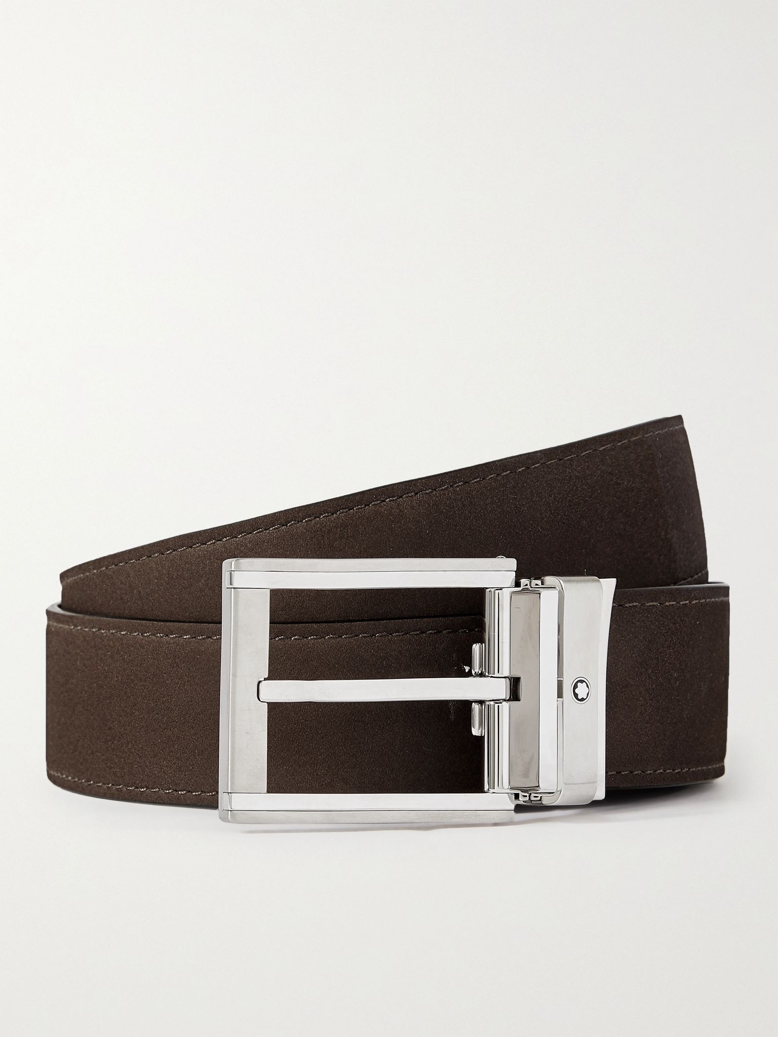 3.5cm Reversible Suede and Pebble-Grain Leather Belt - 1