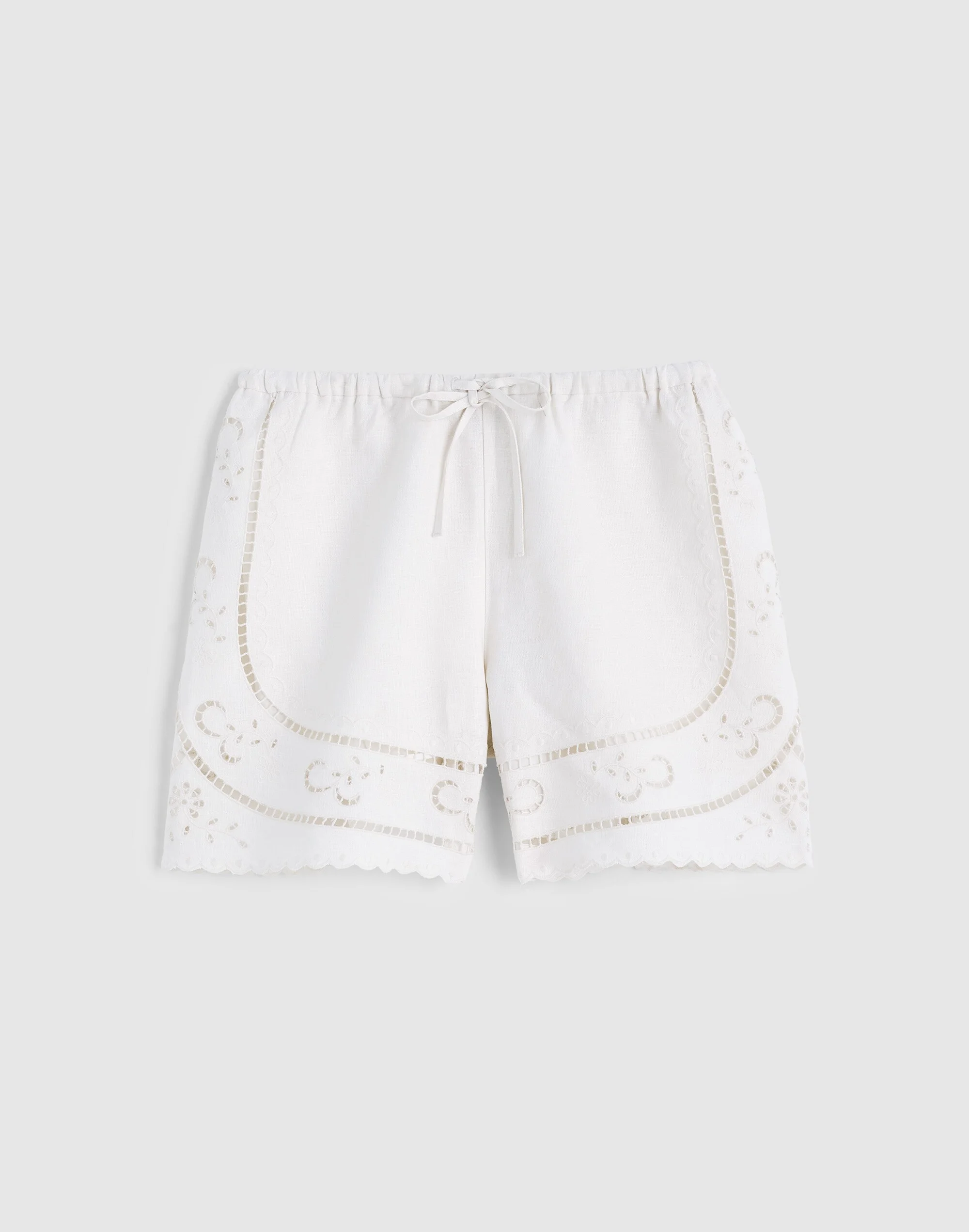 Eyelet Drawstring Shorts in 100% Linen - 1