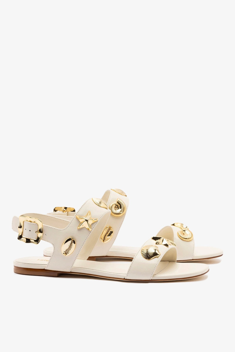 Larroudé Madison Flat Sandal Ivory Leather outlook