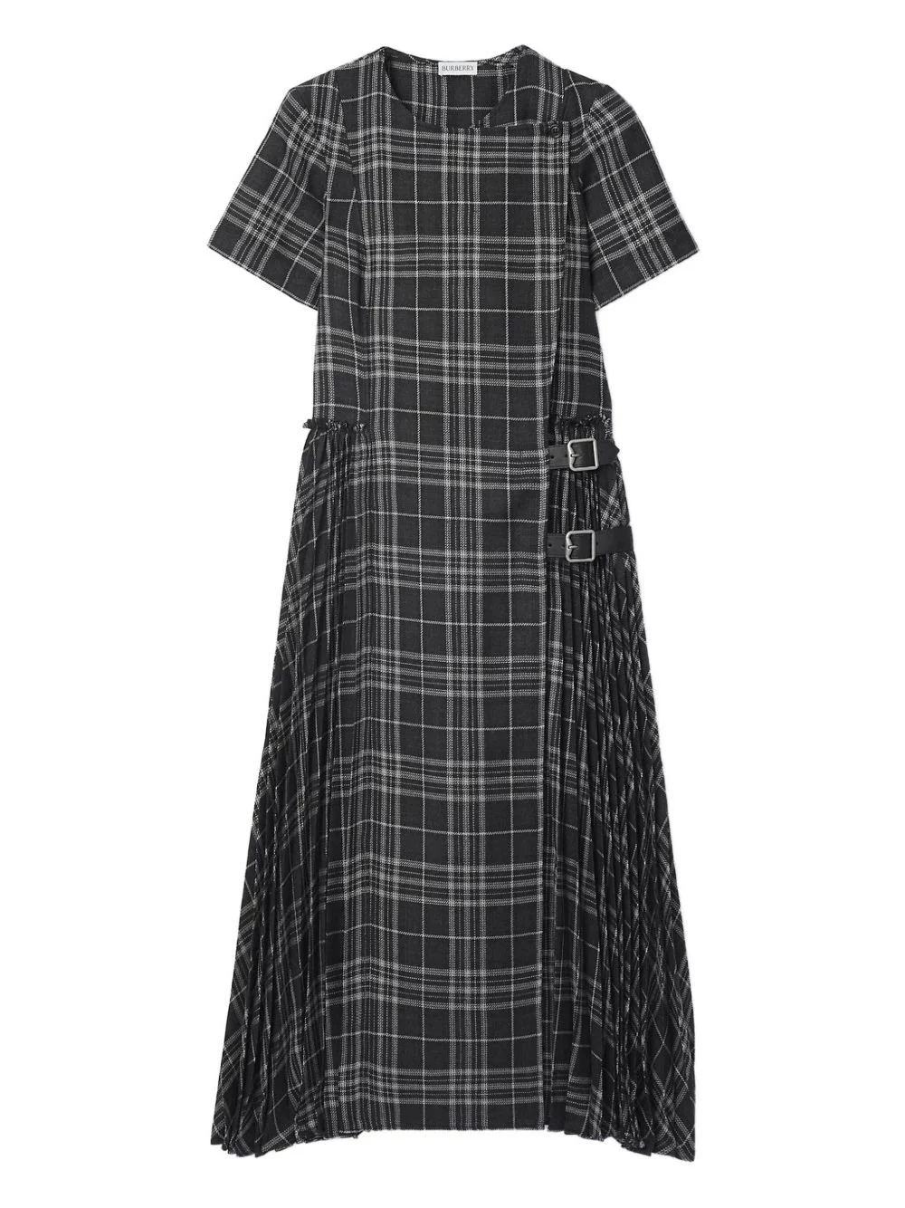 buckle pleated check-print dress - 1