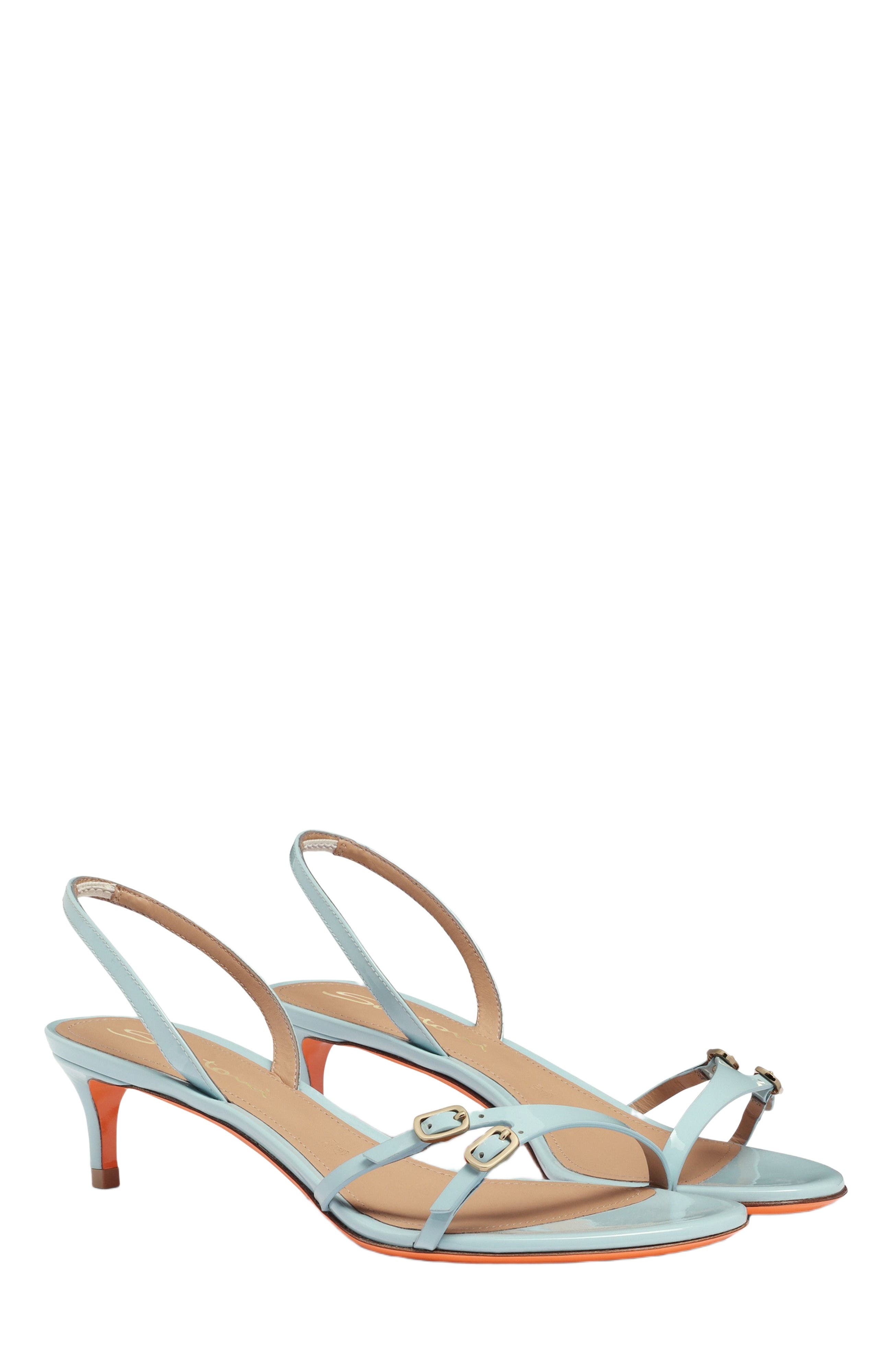 Santoni Women's patent leather mid-heel sandal in Blue at Nordstrom - 3