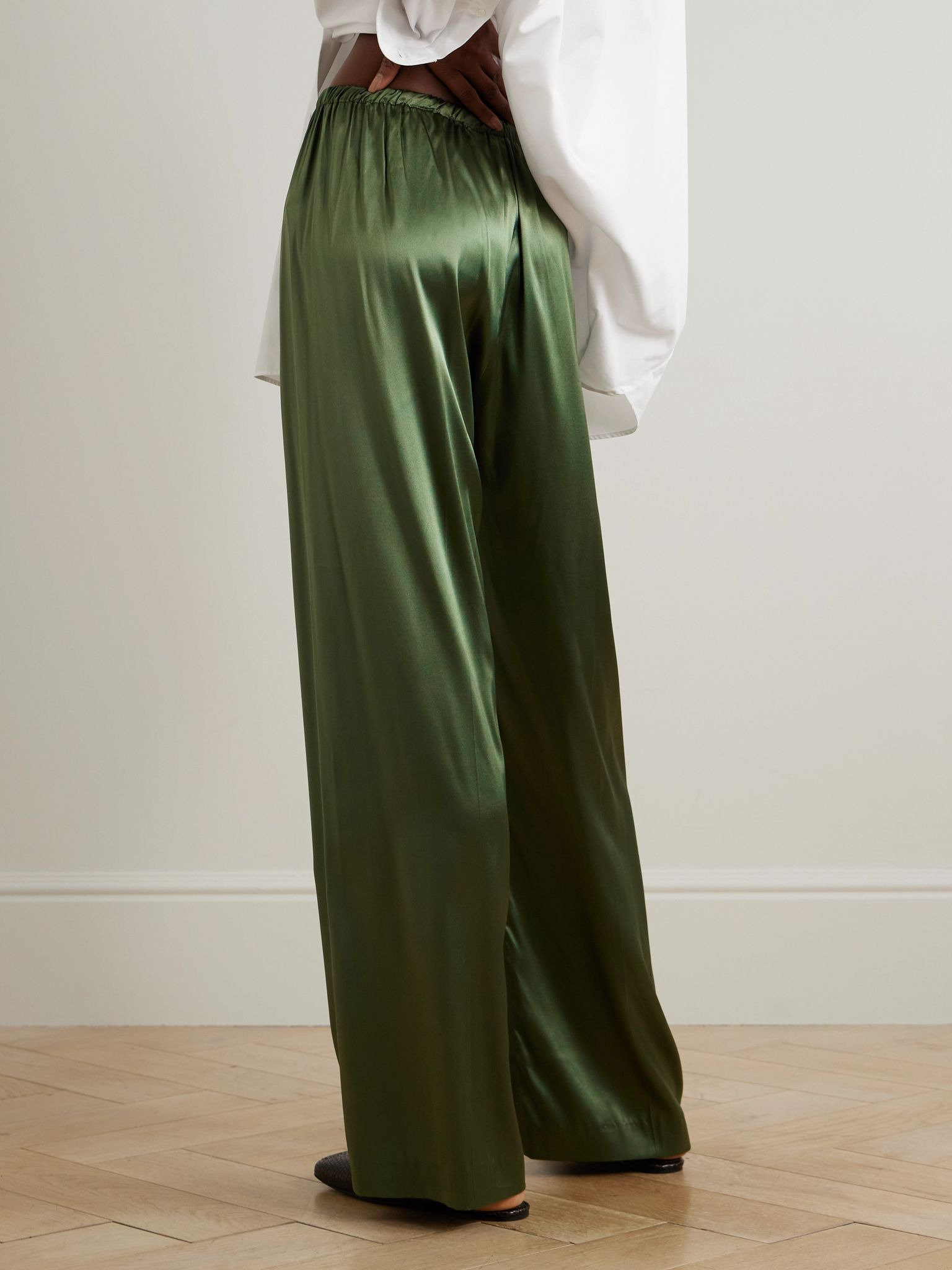 Silk-blend satin straight-leg pants Green - 3