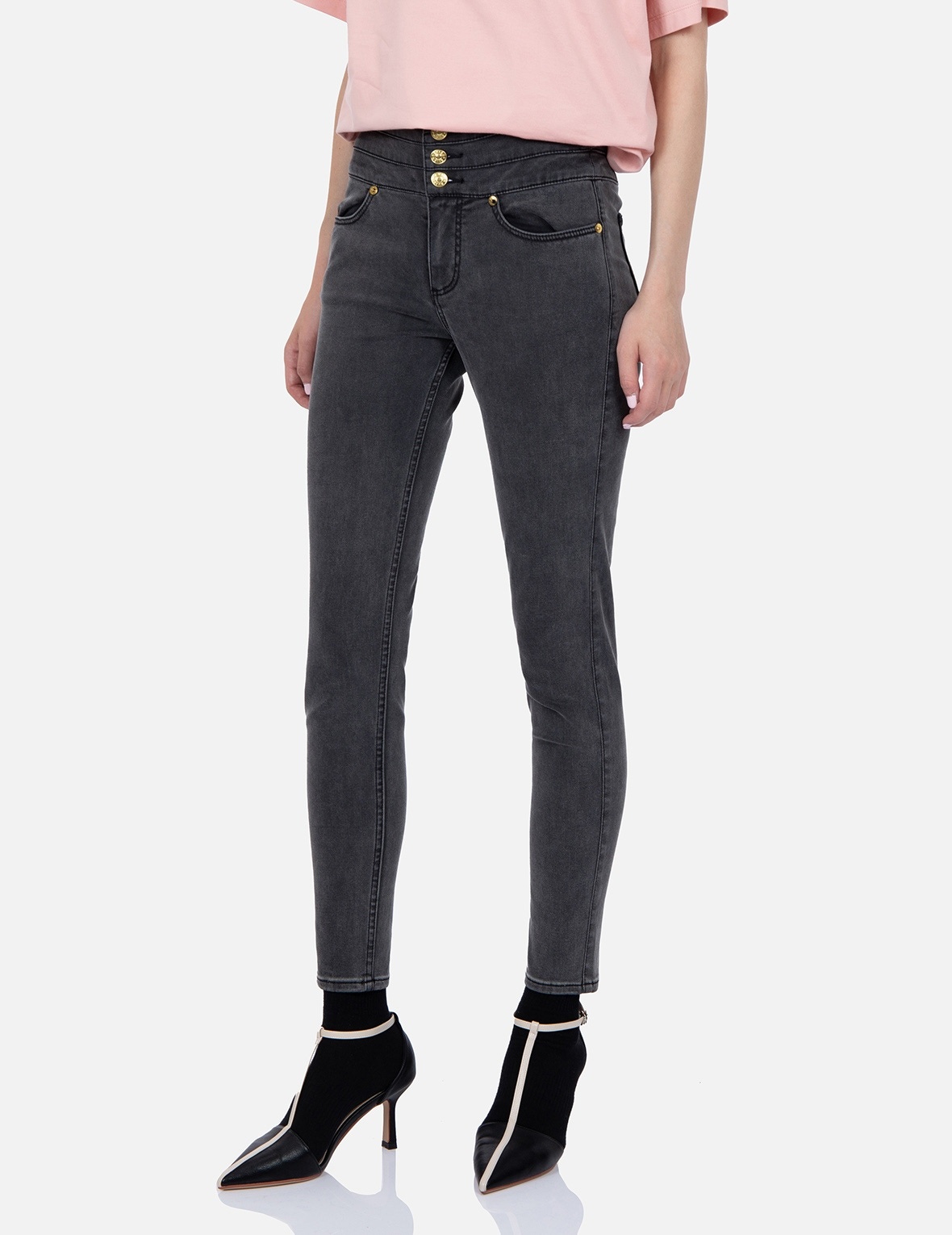 KOI PRINT AND SEAGULL EMBROIDERY SUPER HIGH-WAIST SKINNY JEANS - 8