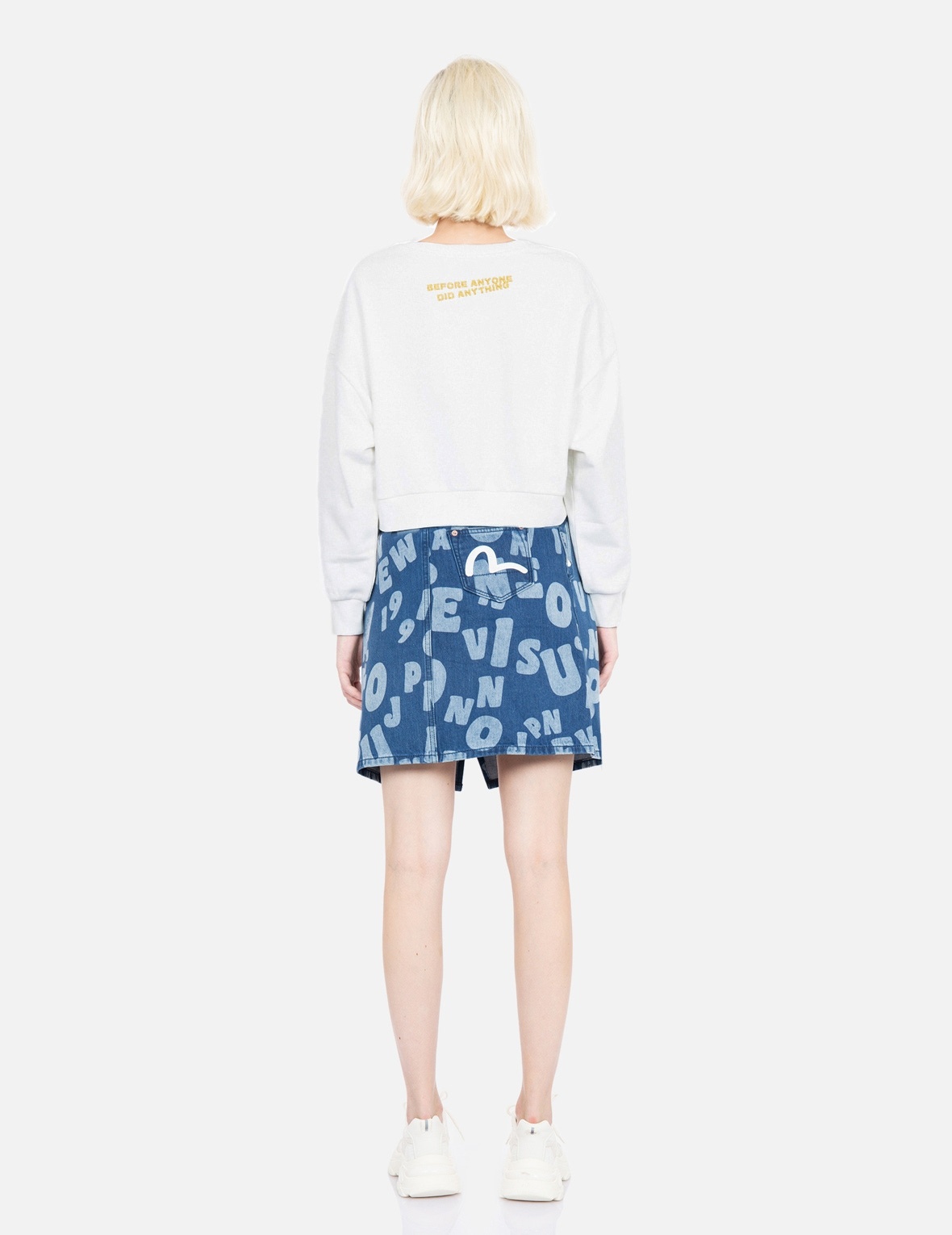 ALLOVER TEXT DISCHARGE PRINT DENIM SKIRT - 5