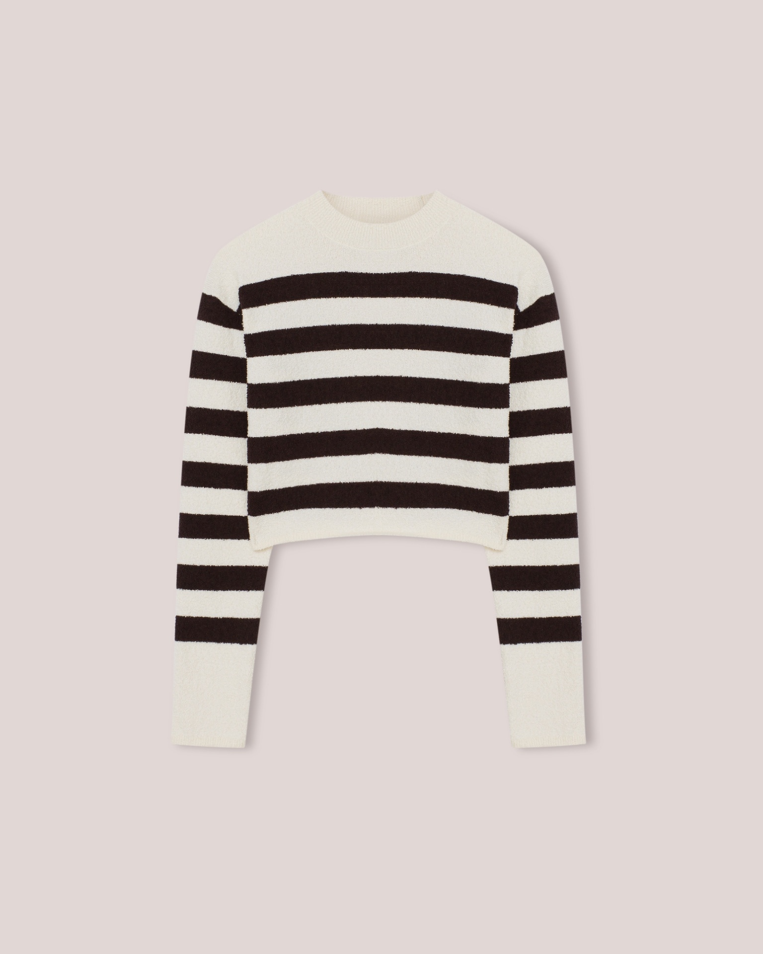 OKI - Terry-knit crew neck stripey sweater - Creme&Brown - 1