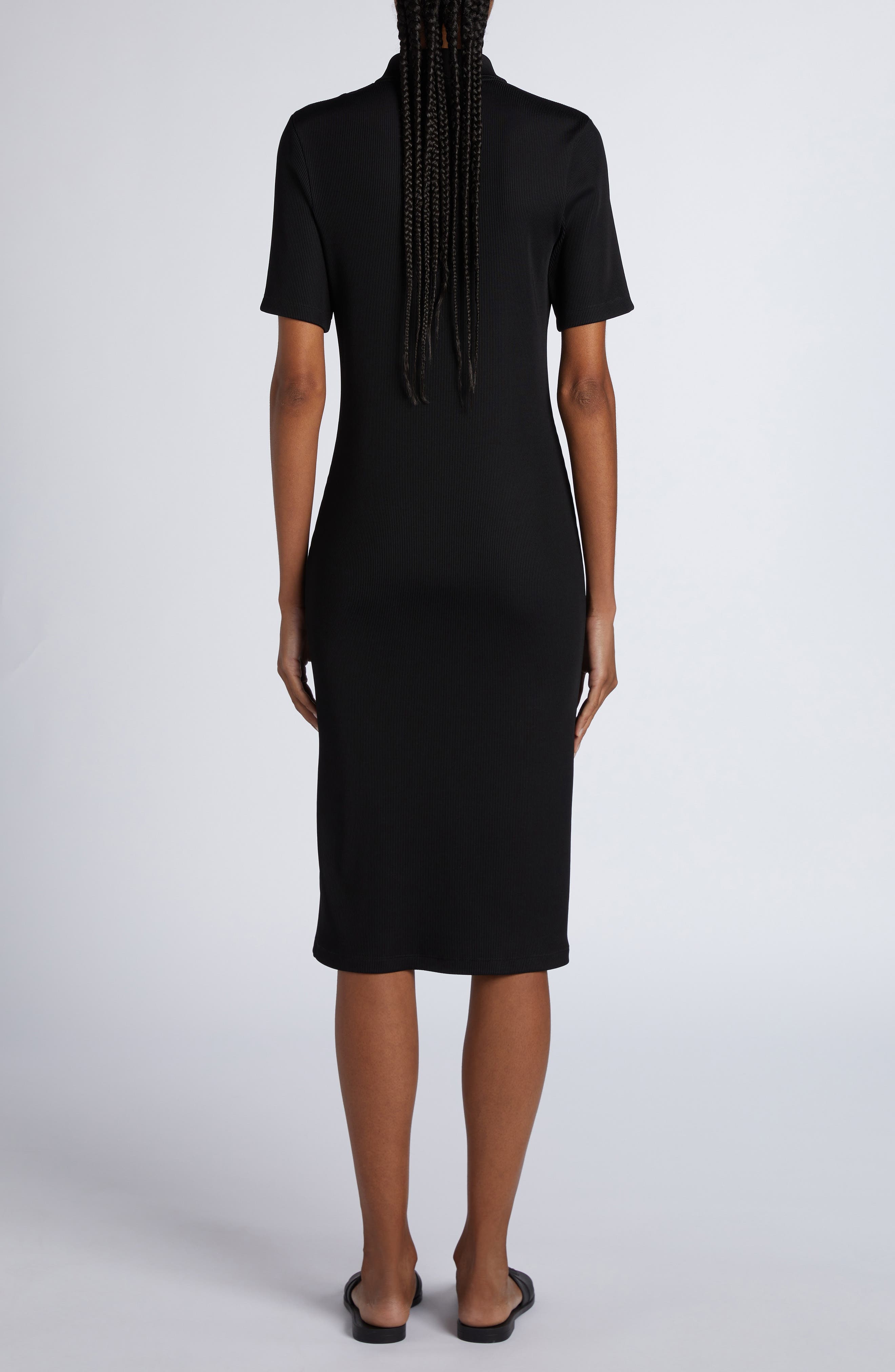 Moncler Rib Knit Polo Dress in Black at Nordstrom - 2