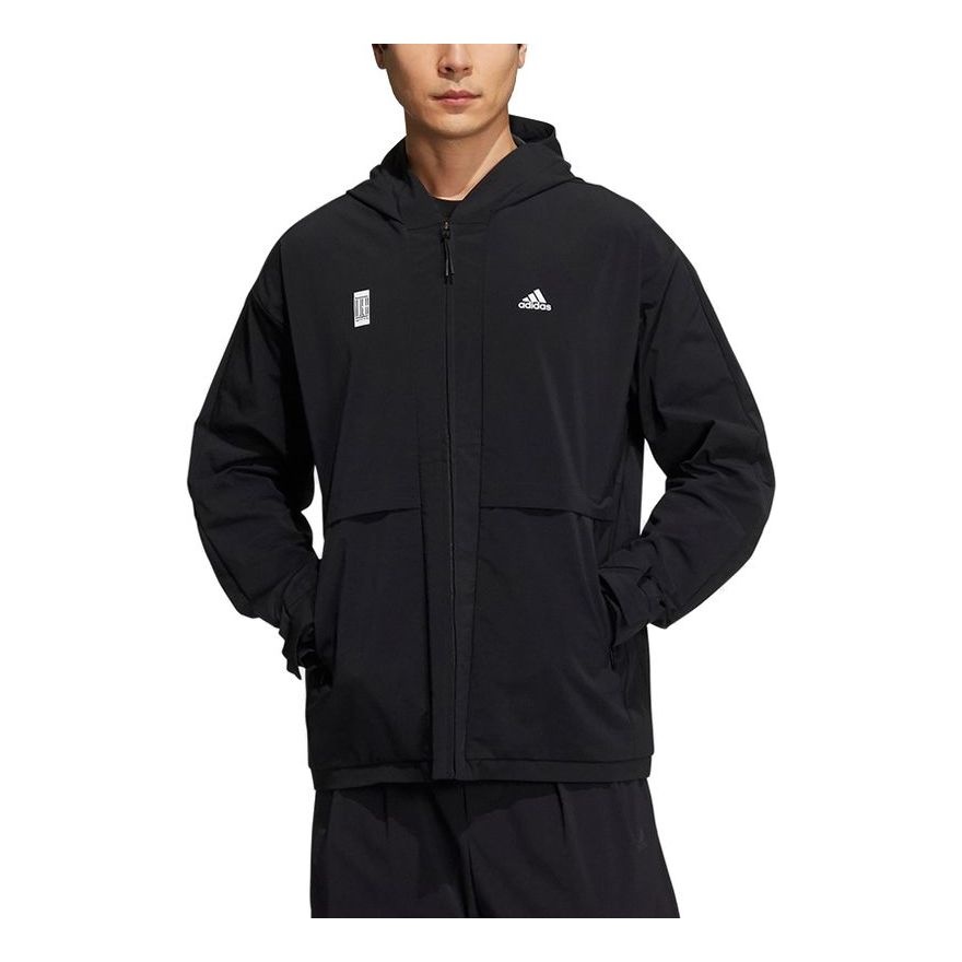 Men's adidas Martial Arts Series Sports Logo Casual Hooded Jacket Black H39259 - 1