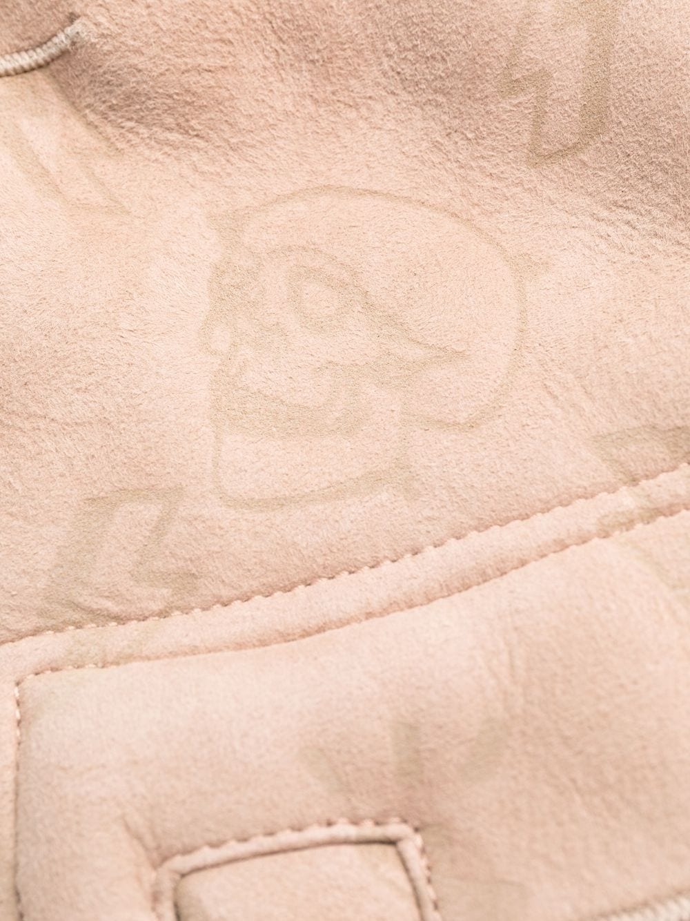 monogram-embossed long shearling coat - 7