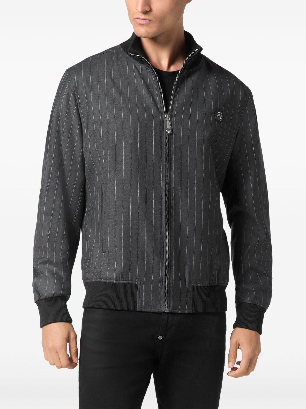 pinstriped bomber jacket - 3