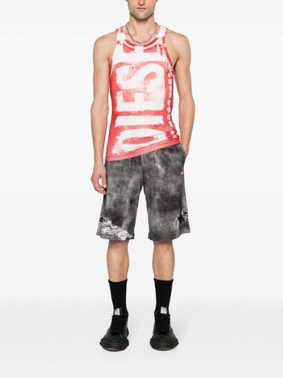 Diesel distressed-print cotton track shorts outlook