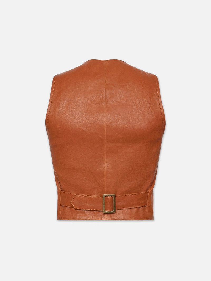 FRAME Button Up Leather Vest in Light Whiskey outlook