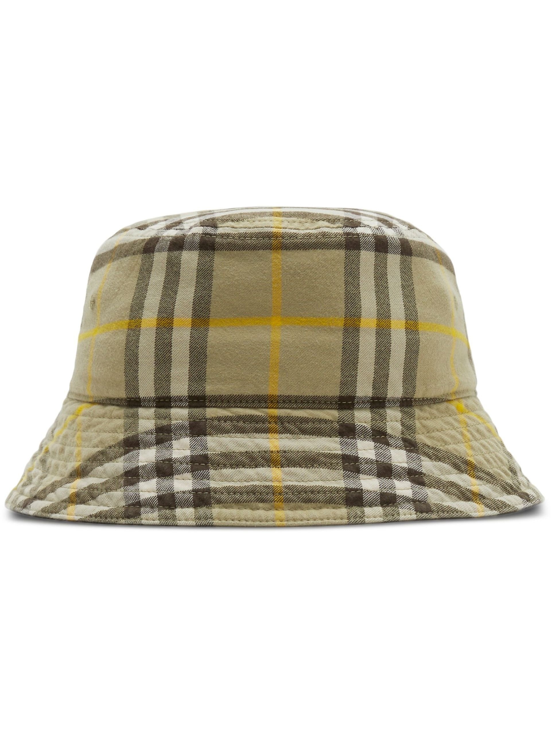 Neutral Check-print cotton bucket hat - 1