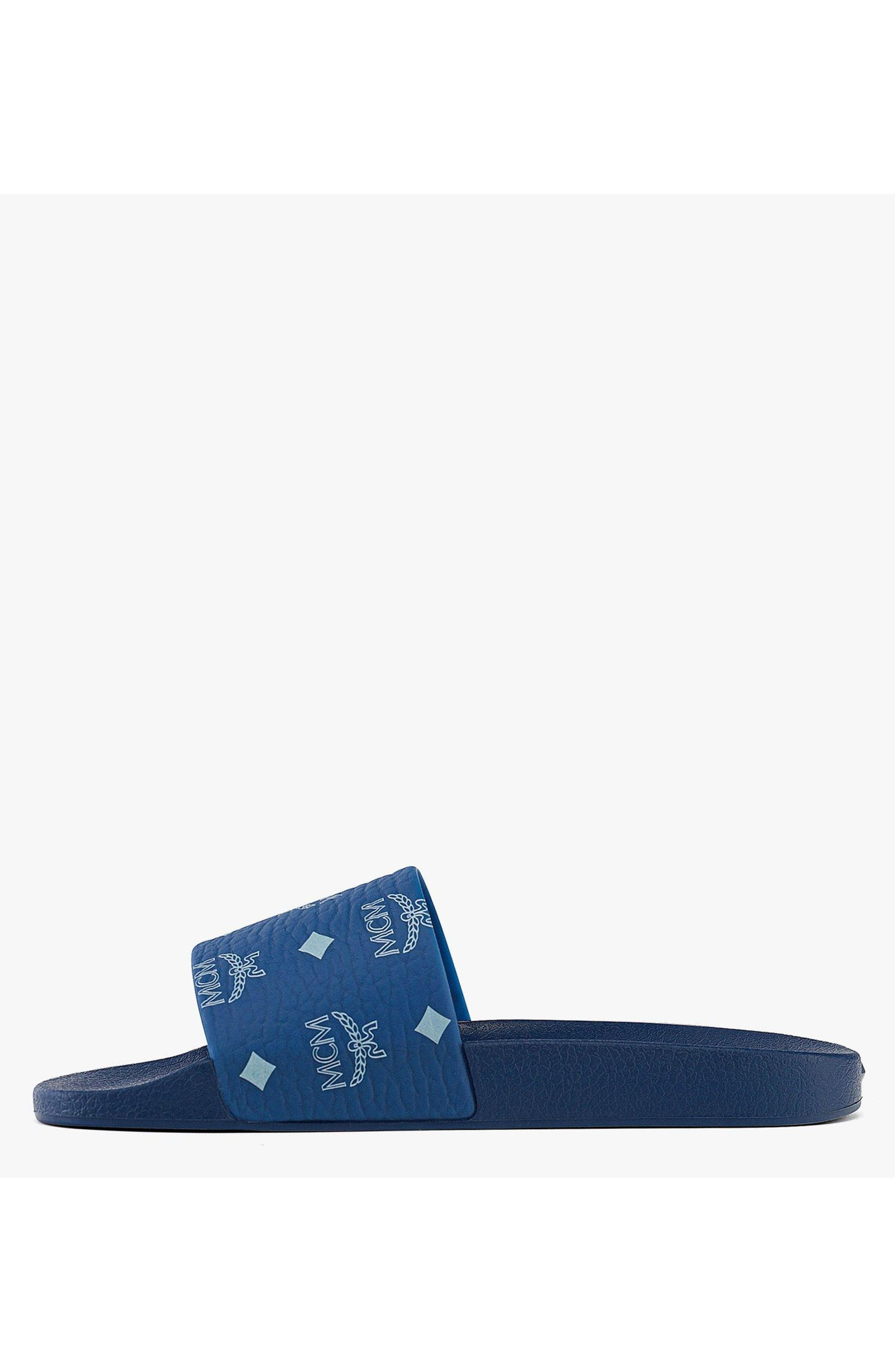 MCM Men's Monogram Print Rubber Slides in Blue at Nordstrom - 2