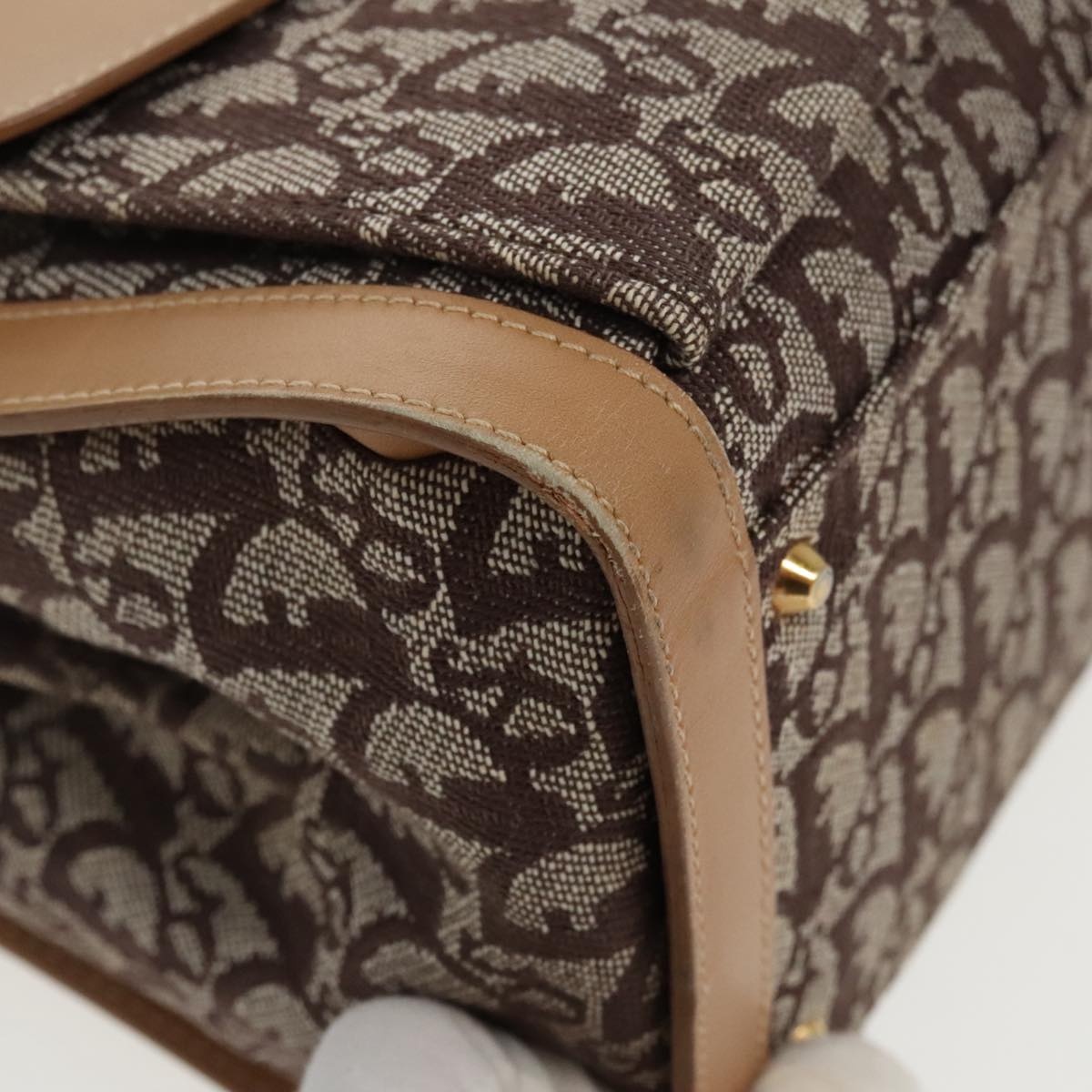 DIOR Trotter Canvas Hand Bag Beige Brown Gold - 9