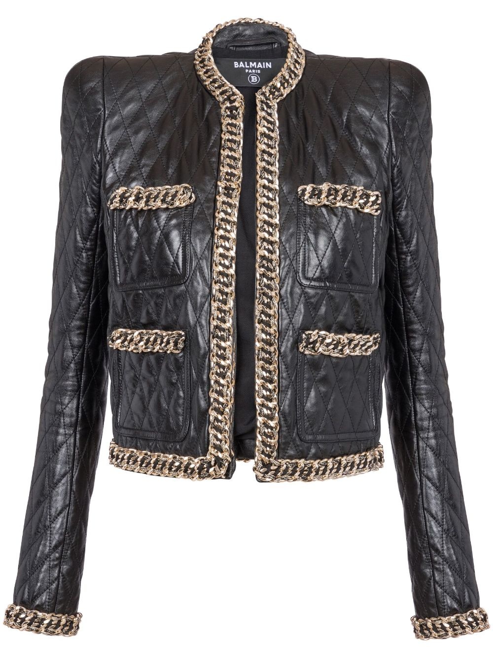 chain-detail quilted leather jacket - 1