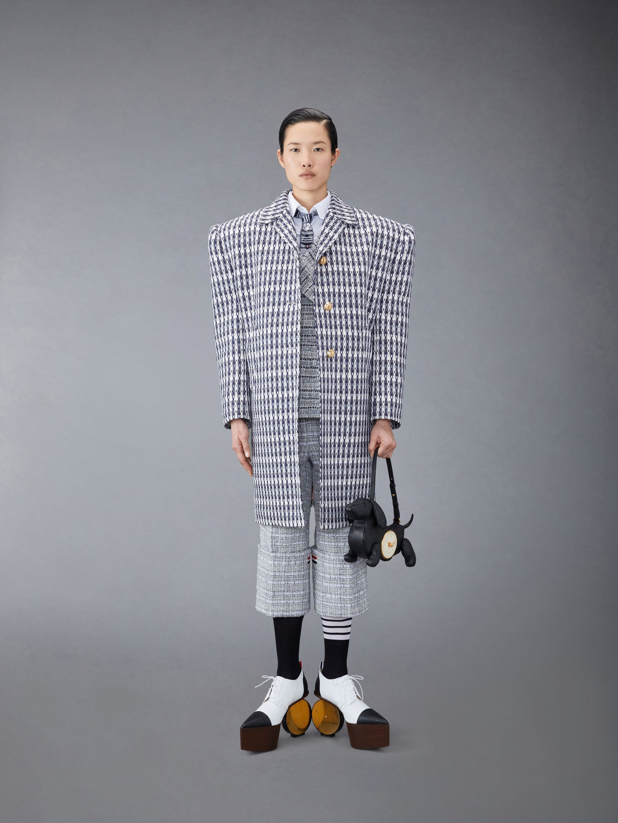 GROSGRAIN TWEED OVERSIZED BAL COLLAR OVERCOAT - 3