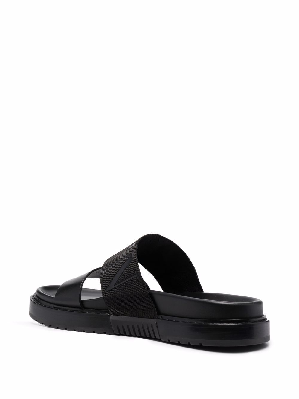 logo-embossed leather slides - 3