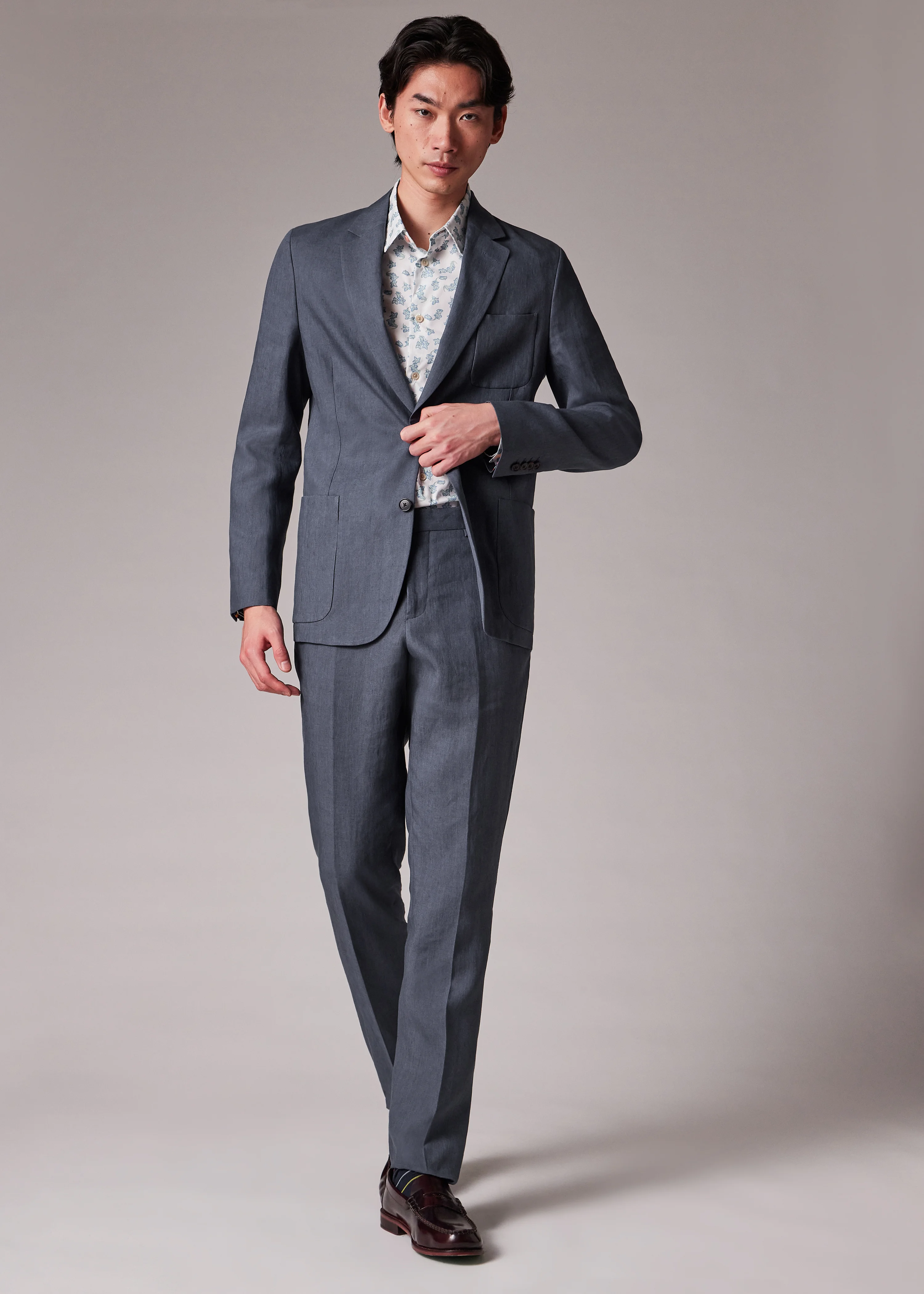 Stone Blue Linen Suit - 1