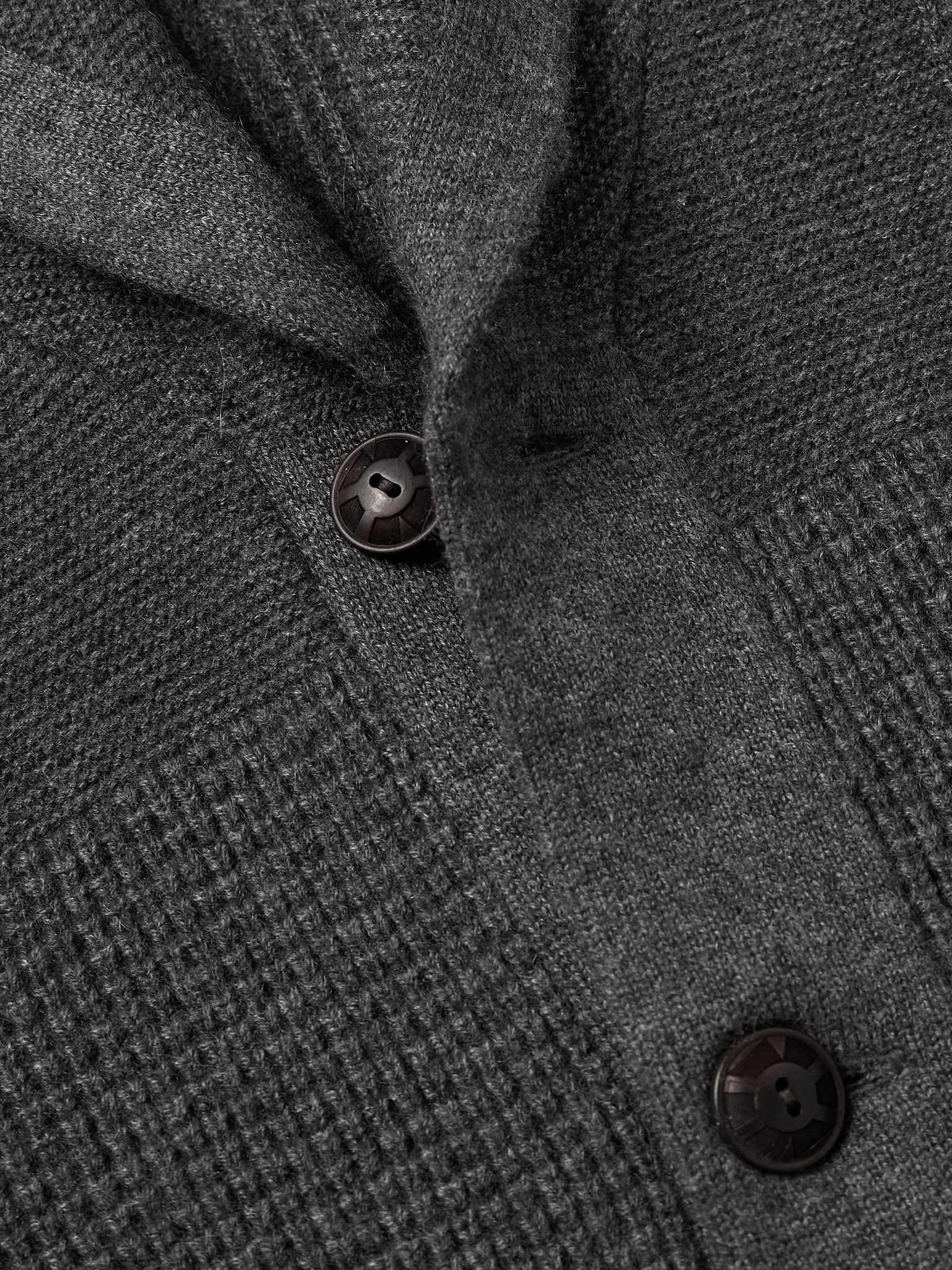 Shawl-Collar Waffle-Knit Cashmere Cardigan Gray - 4