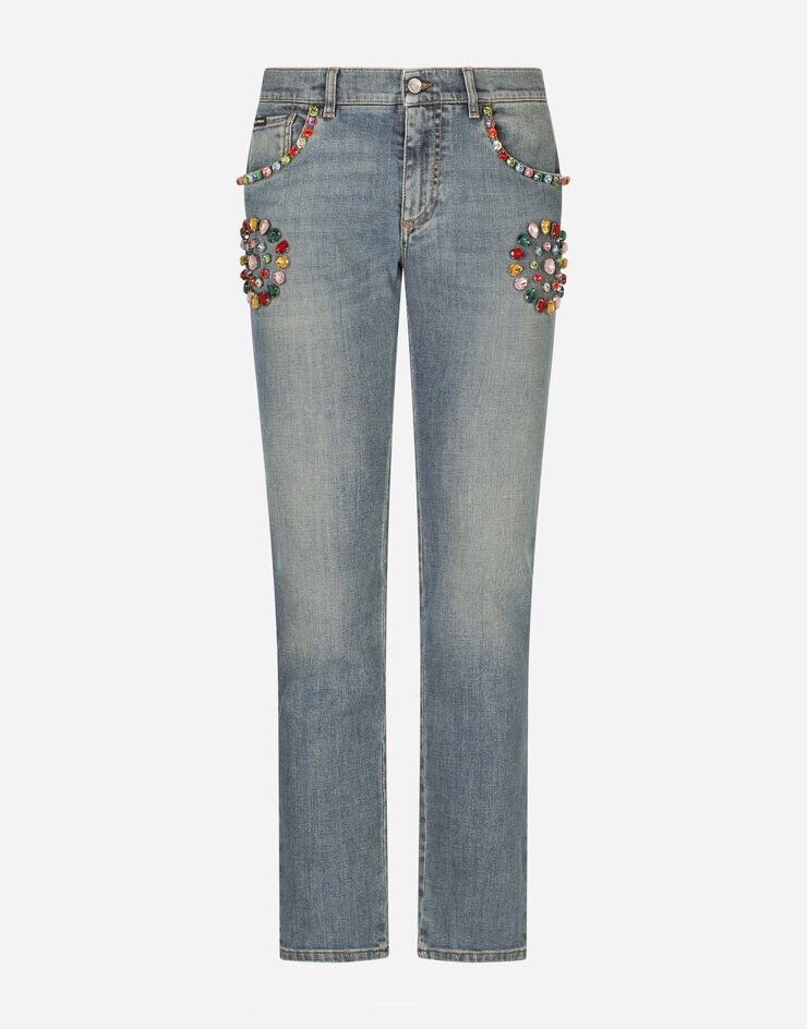 Blue skinny stretch jeans with crystals - 3