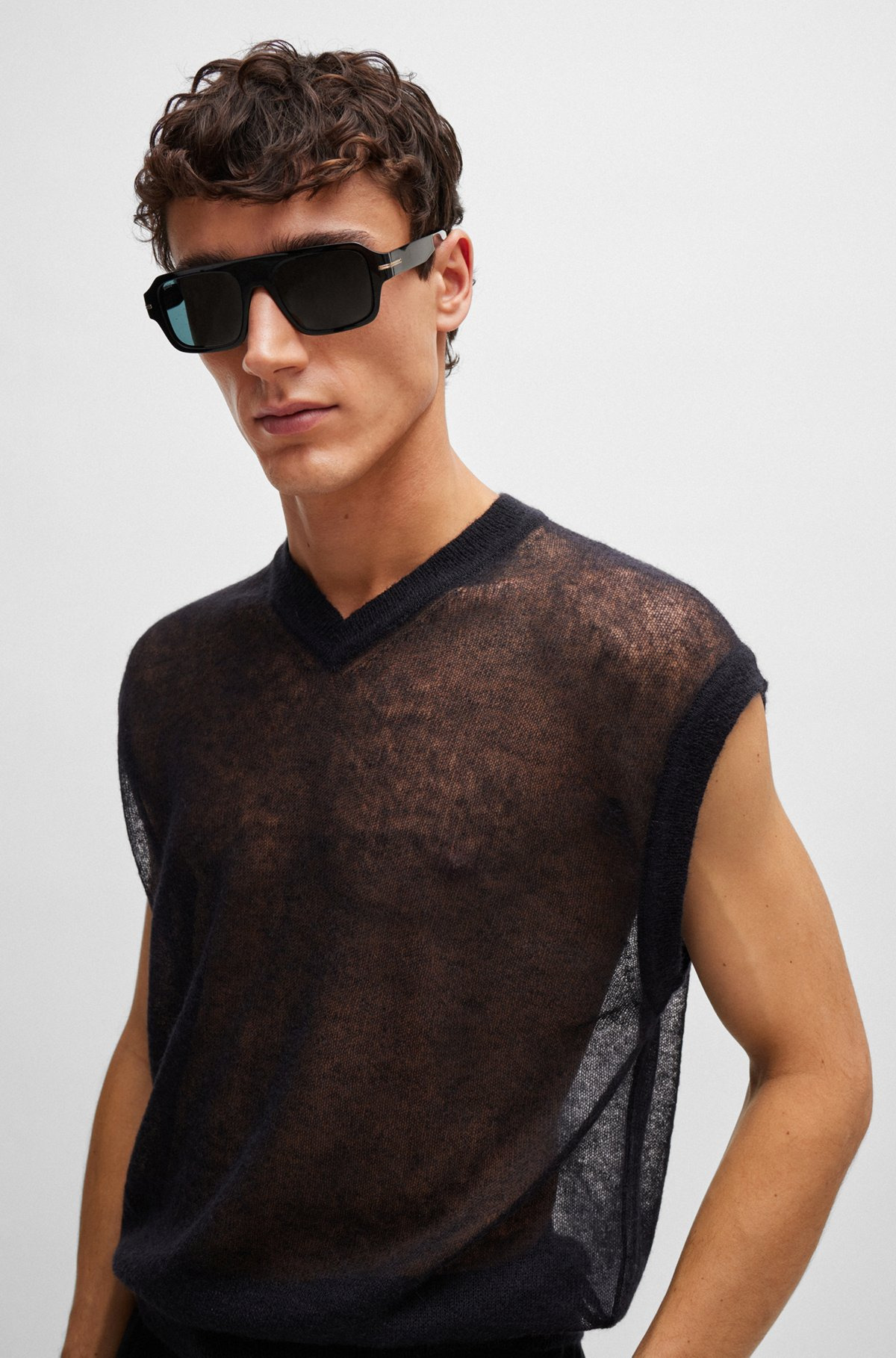 REGULAR-FIT SLEEVELESS SWEATER IN A TRANSLUCENT KNIT - 3