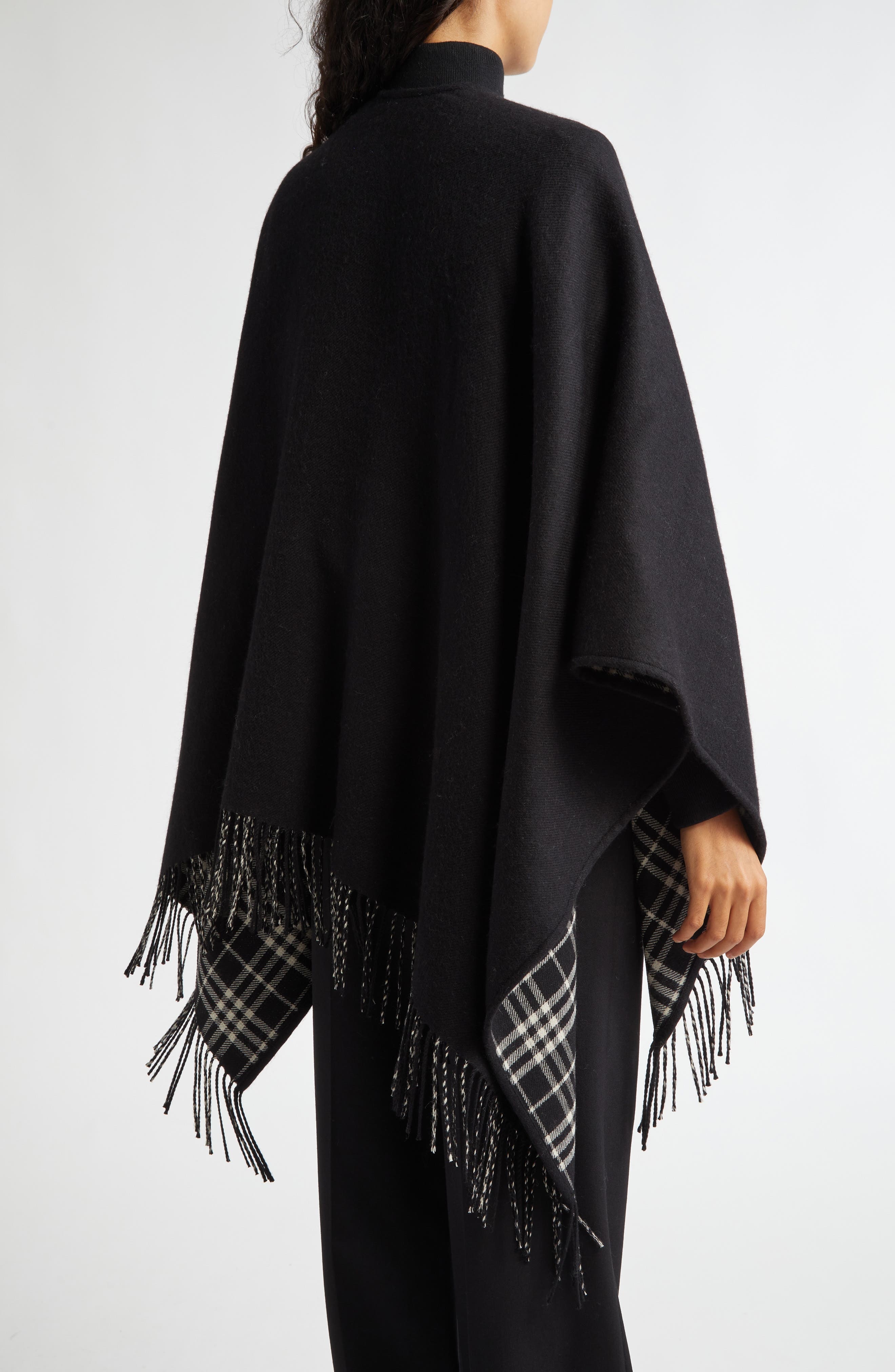 burberry Reversible Open Front Wool Cape in Black/Calico Ip Chk at Nordstrom - 3