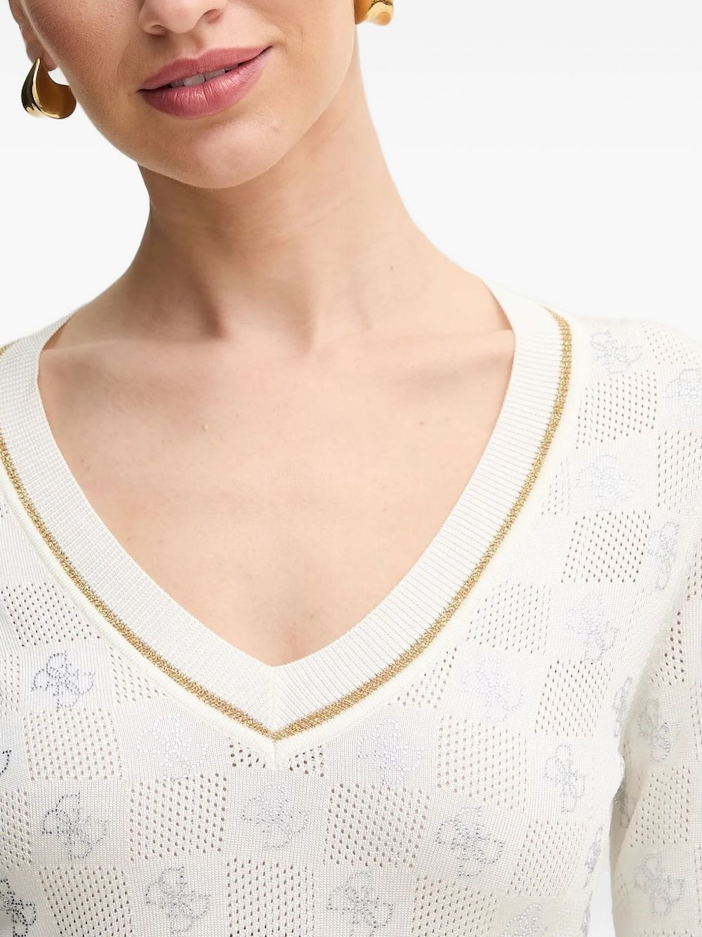 logo-pattern V-neck sweater - 3