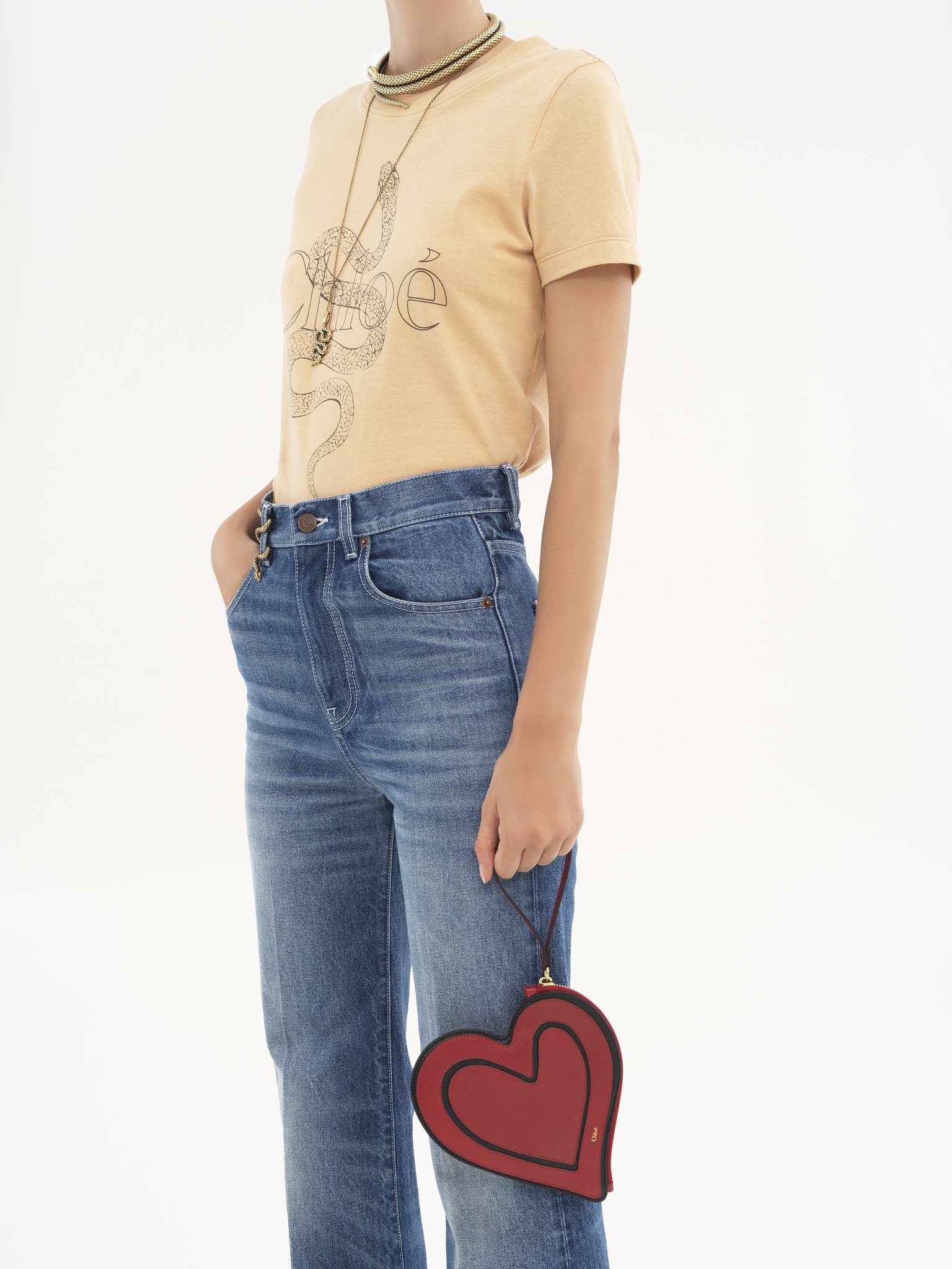 CHLOÉ SYMBOLS HEART FLAT POUCH IN GRAINED LEATHER - 2