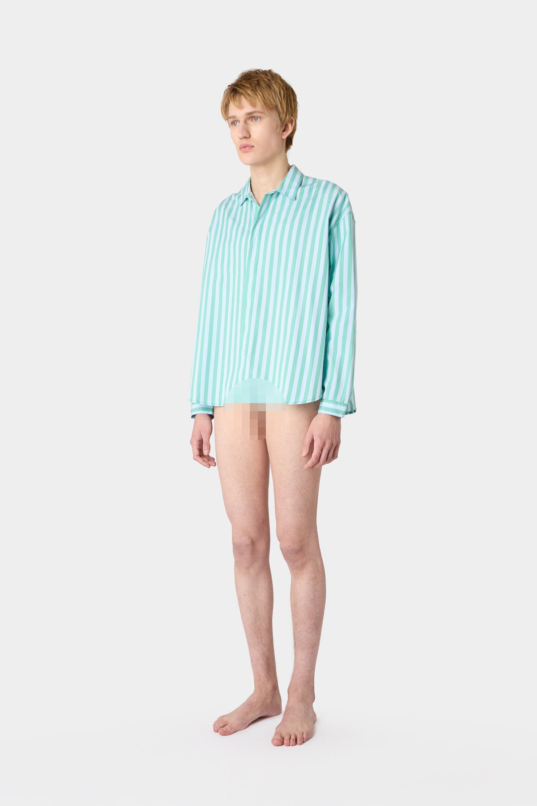 OVER SHIRT / green & azure stripes - 5