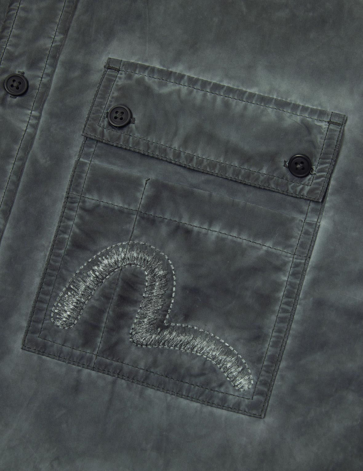 WASHED SEAGULL EMBROIDERY LOOSE FIT SHIRT - 8