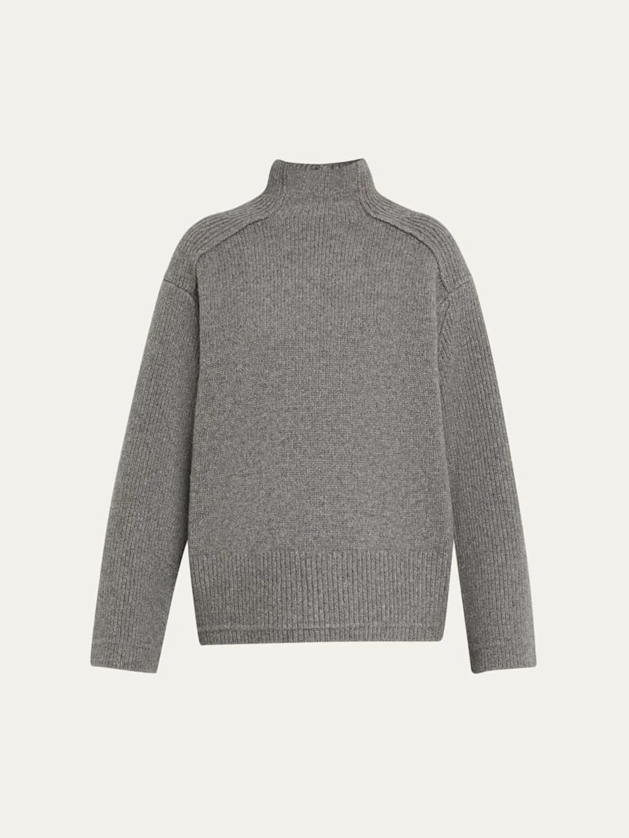 Wool and Cashmere Button Mock-Neck Sweater - 1