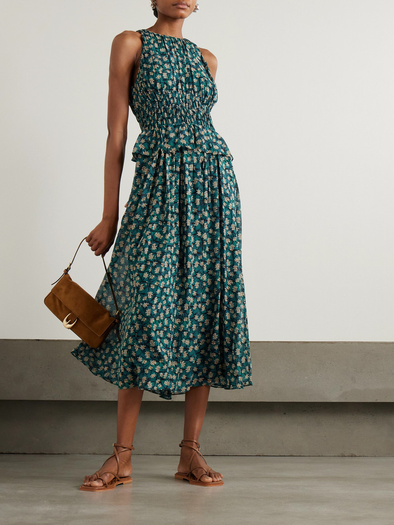 ULLA JOHNSON Adeline Shirred Floral-print Silk Crepe De Chine Midi Dress outlook
